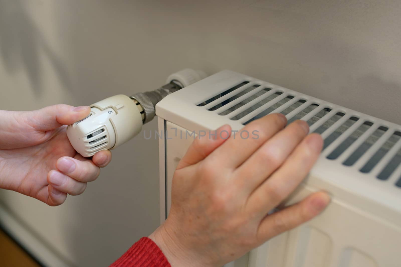 Woman Adjusting Thermostat  by jordachelr