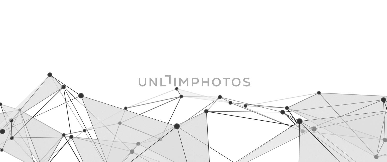 Concept of Network. Internet communication of lines, polygons and dots. 3d illustration.