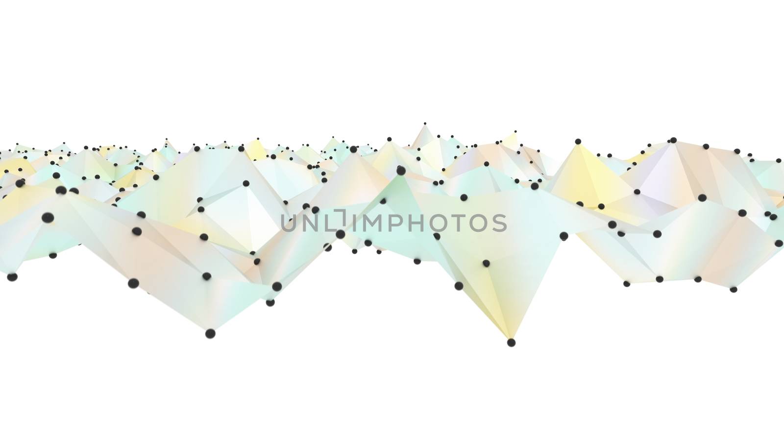 Concept of Network, Internet Communication. The black points are connected by lines and color polygons. 3D Illustration