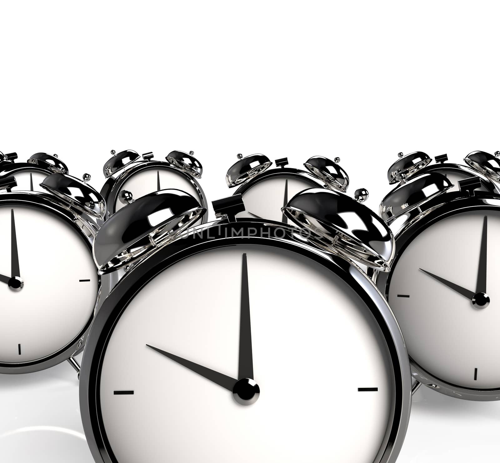 Group of alarm clocks. 3D Rendering by Nobilior