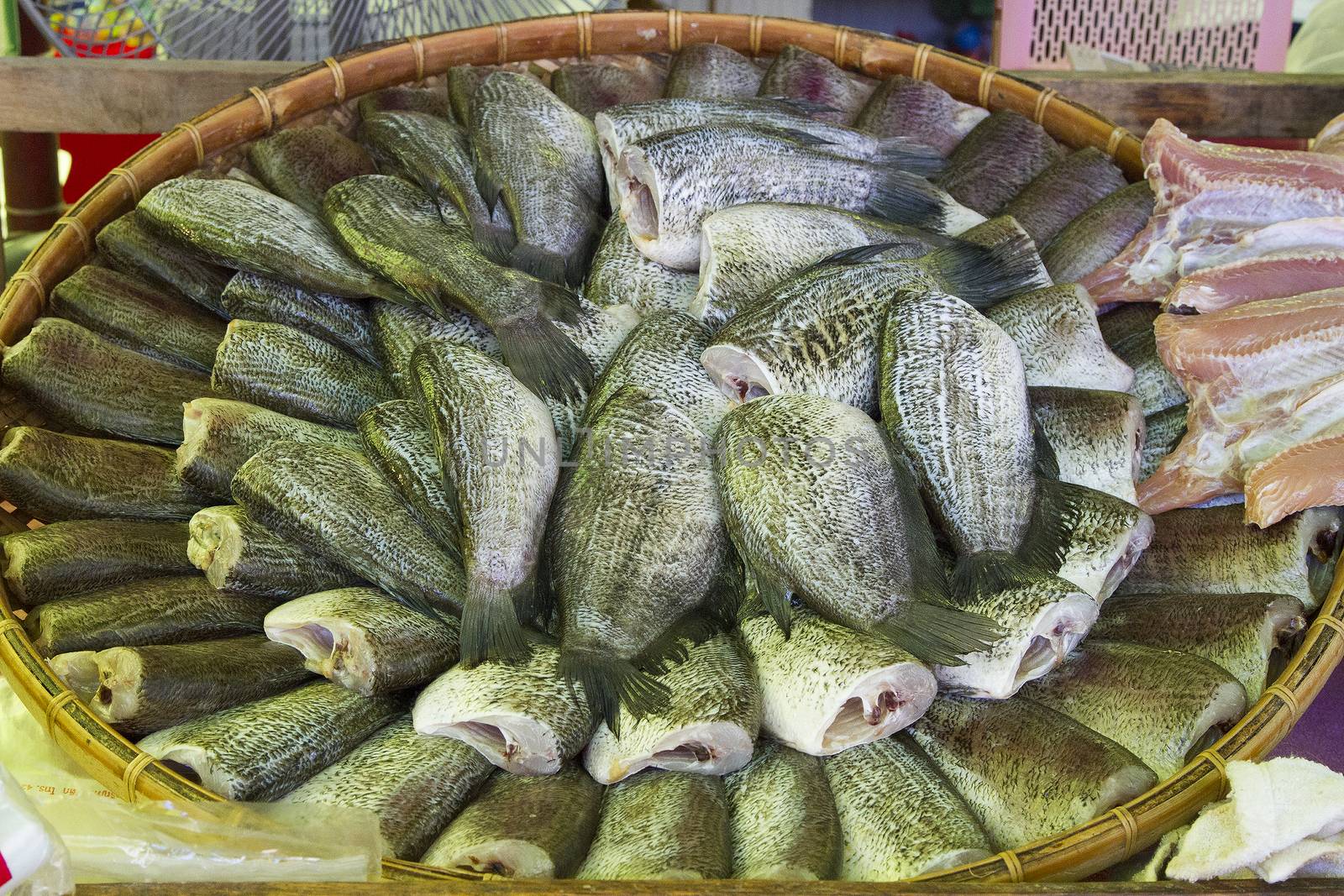 Trichogaster pectoralis arrange on rattan in market in asian food thai food (Fish)