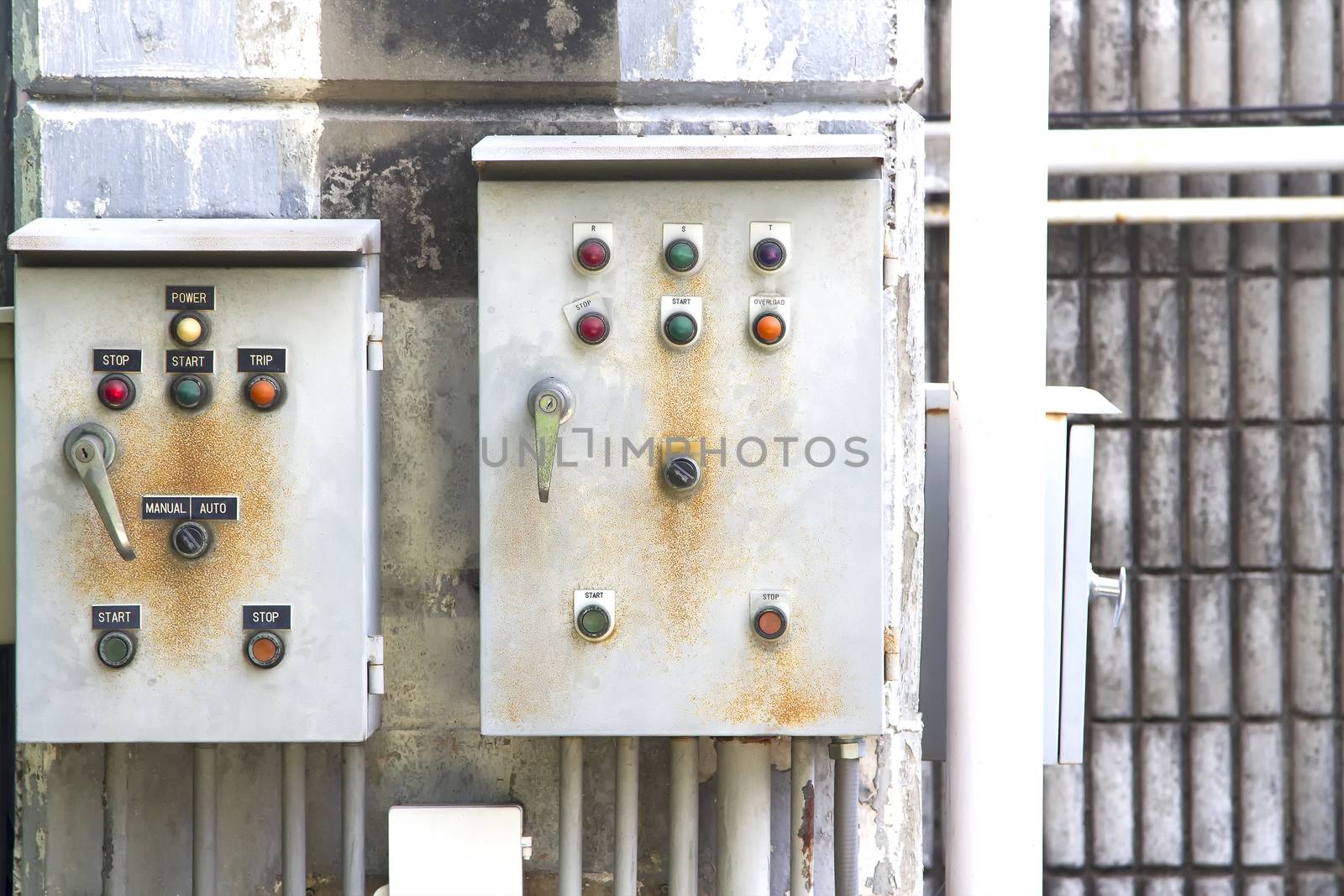 Electric control box and wall concrete and old and electrical po by TakerWalker