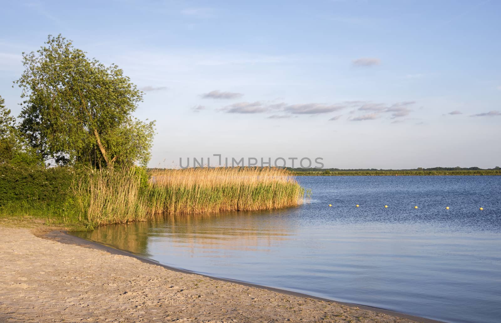 sunset in holland with beach and water