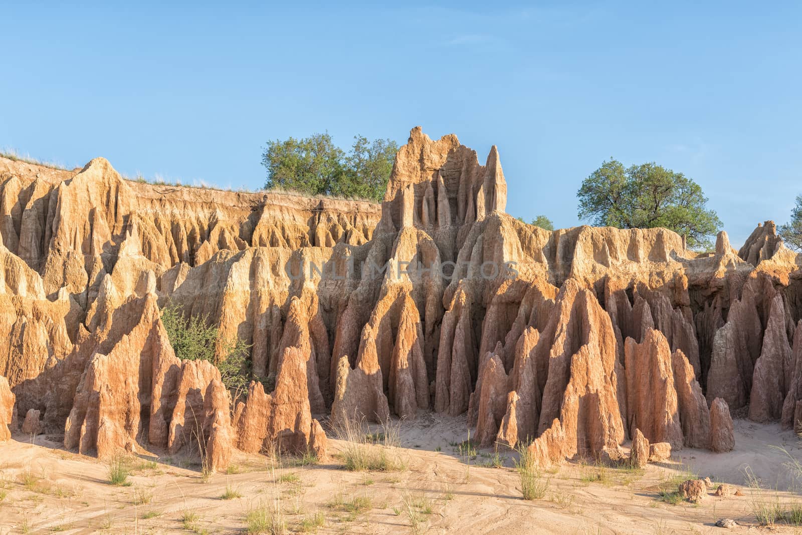 An erosion canyon at sunset at the Koranna Mountain near Excelsior in the Free State Province of South Africa