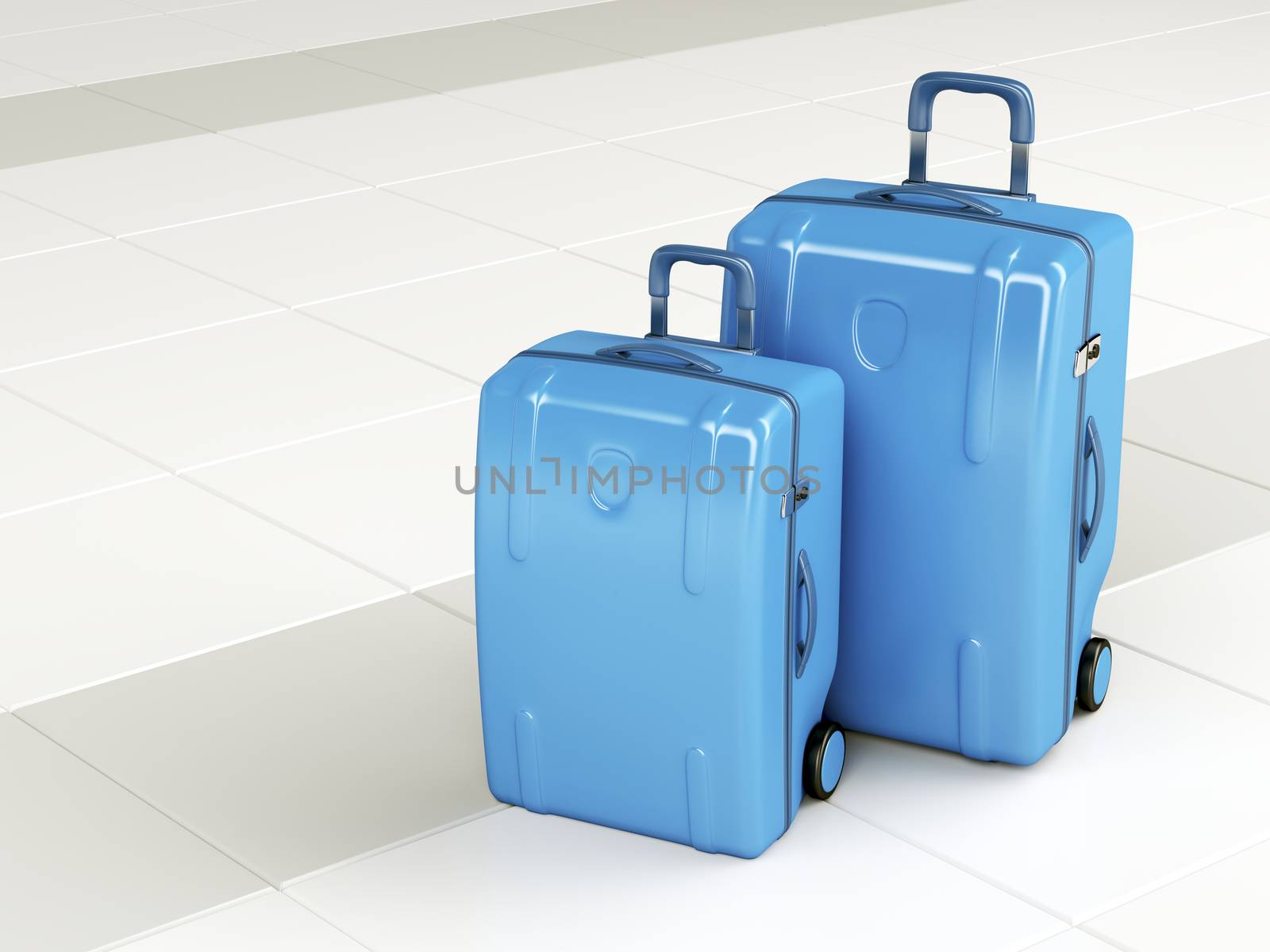 Blue travel bags at the airport 