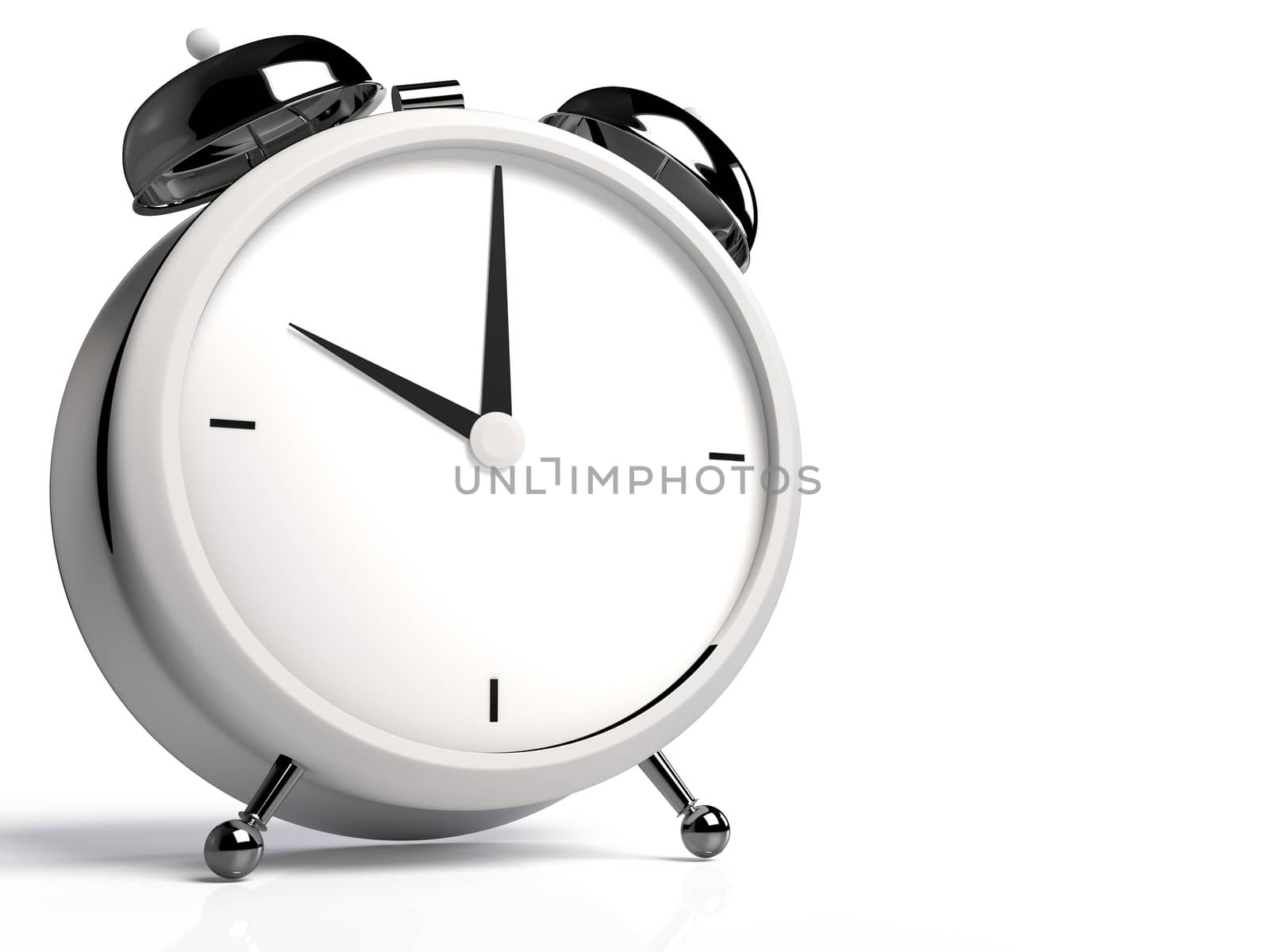 Alarm clock on white background. 10 O'Clock, am or pm. 3D render by Nobilior