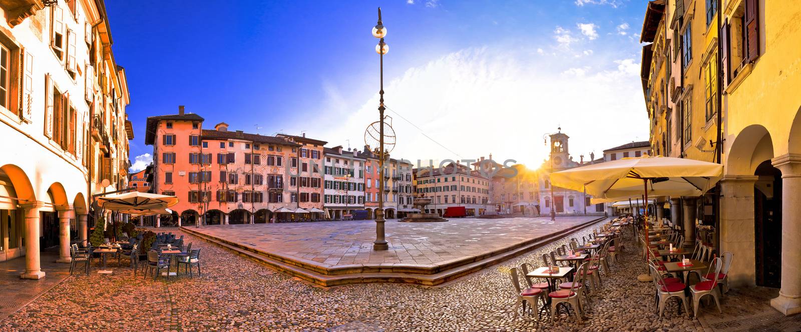 Piazza San Giacomo in Udine sunset panoramic view, town in Friuli Venezia Giulia region of Italy