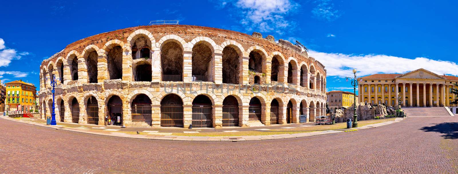Roman amphitheatre Arena di Verona and Piazza Bra square panoram by xbrchx