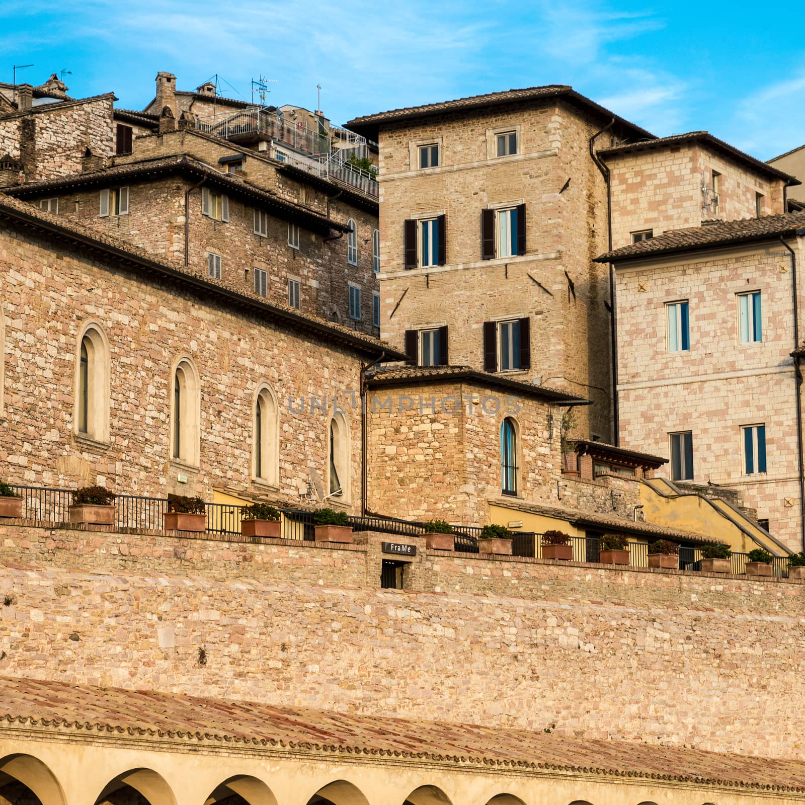 A cityscape of medieval houses of Assisi Italy