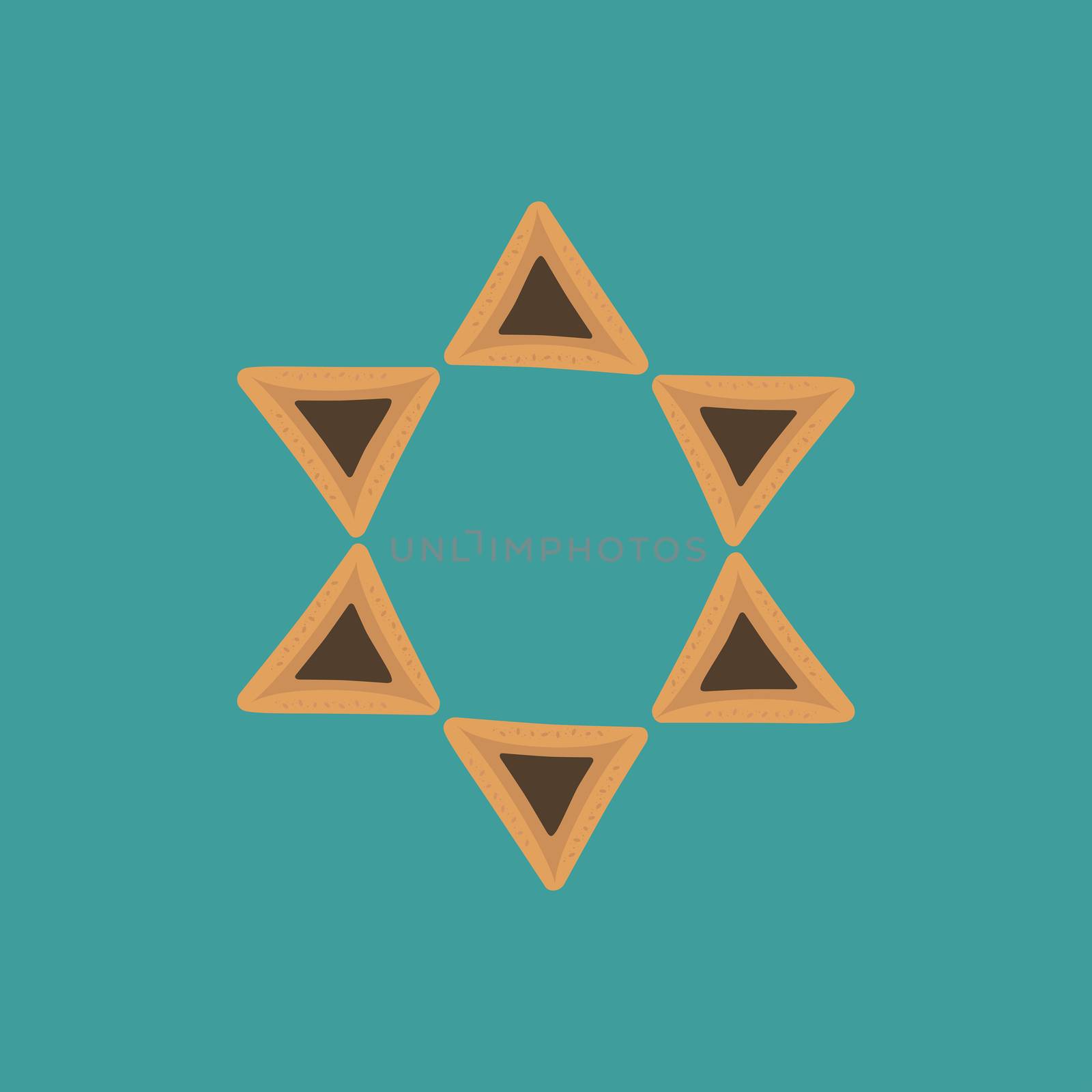 Purim holiday flat design icons of hamantashs in star of david shape. Vector eps10 illustration.