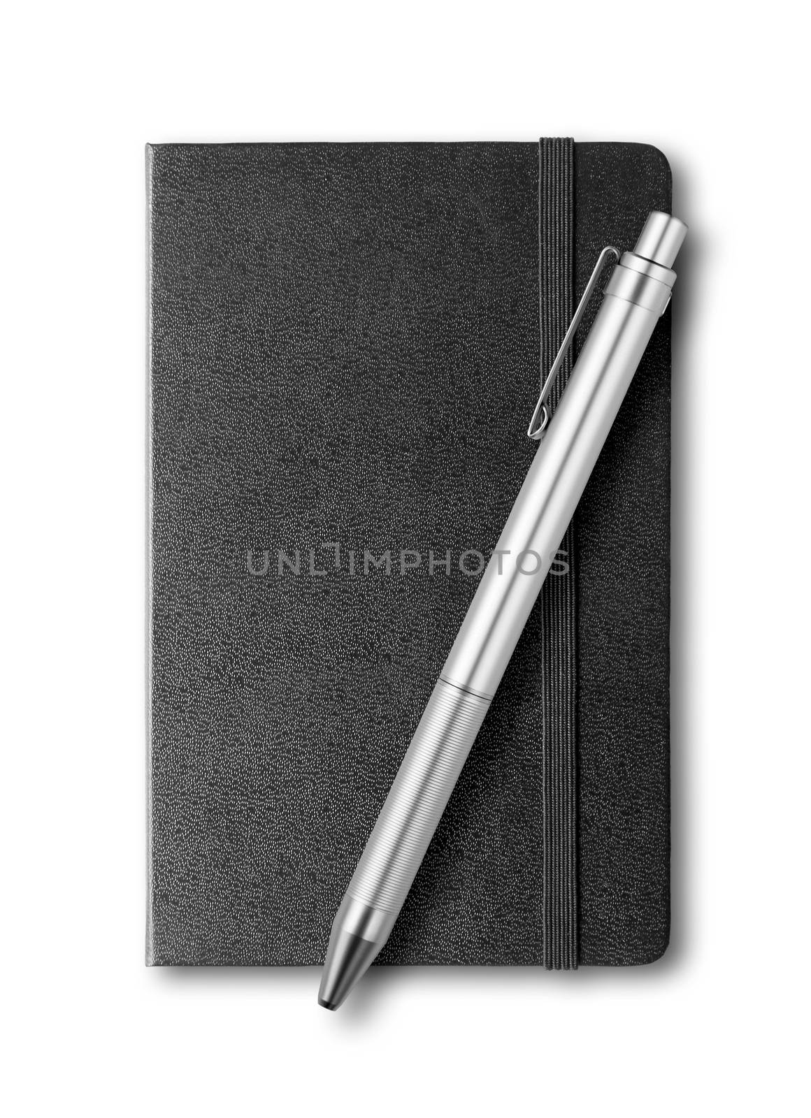 black closed notebook and pen isolated on white by daboost