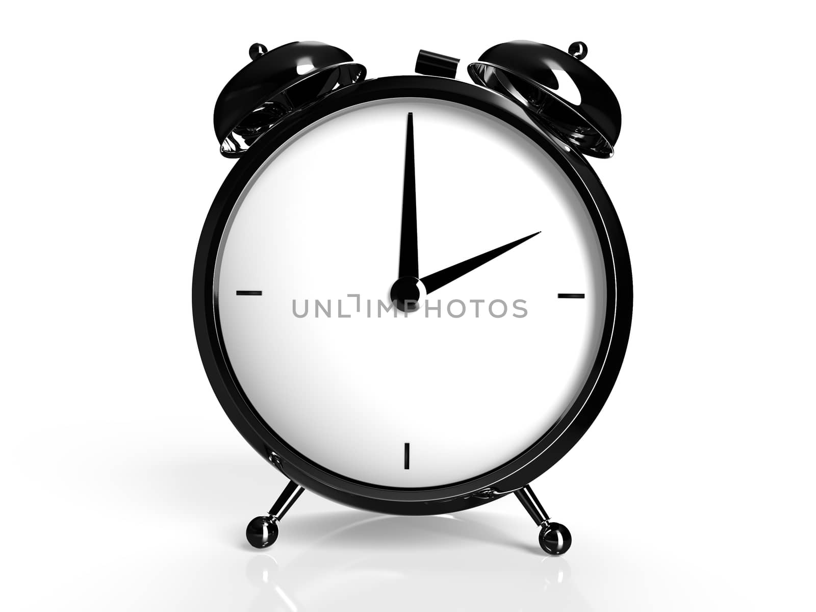 Alarm clock on white background. 2 O'Clock, am or pm. 3D rendering