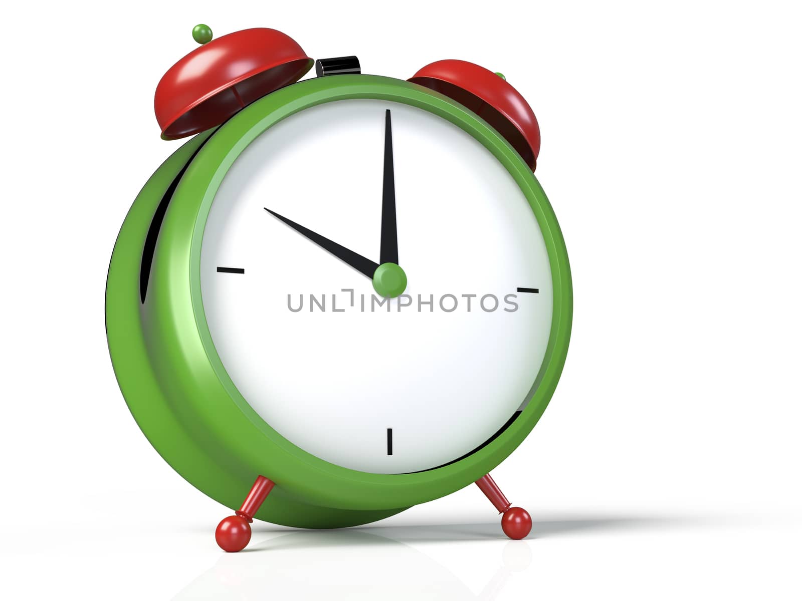 Closeup view of colorful alarm clock on white background. 10 O'C by Nobilior