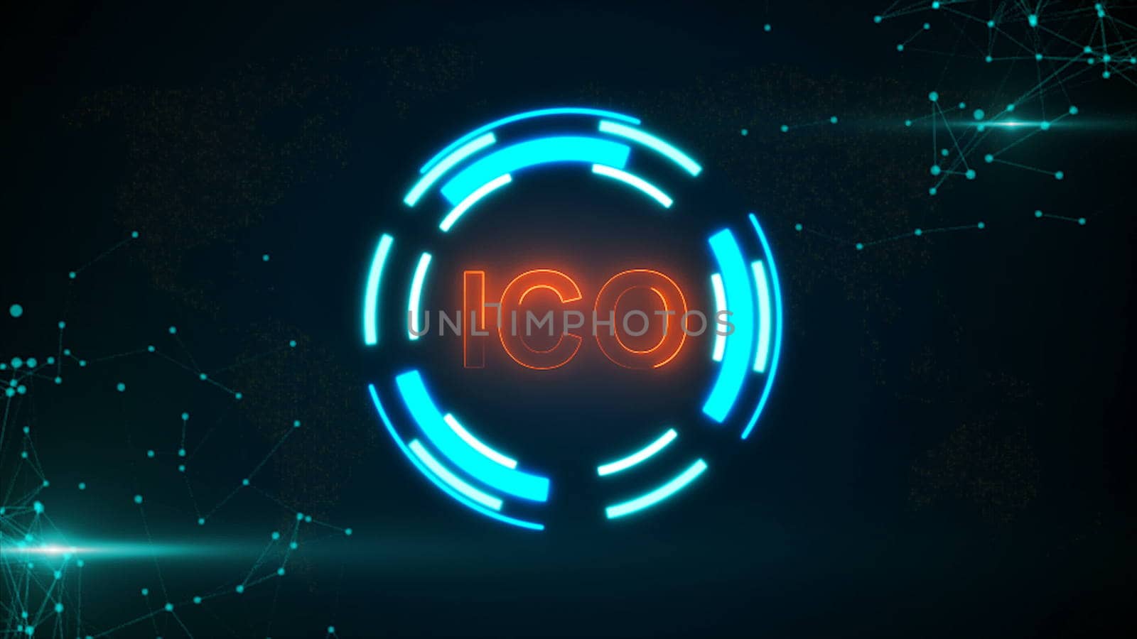 Abstract glowing digital currency button ICO with connecting dots and flares by nolimit046