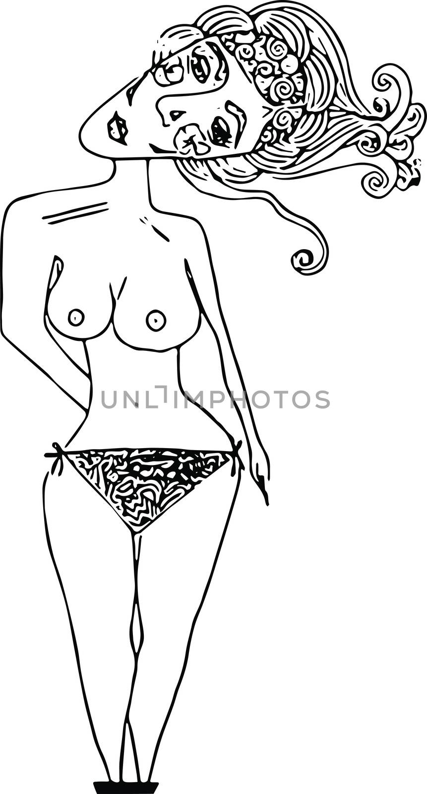 Sketch of woman in bikini bottoms. Vector image, drawn by hand. by nnorberg