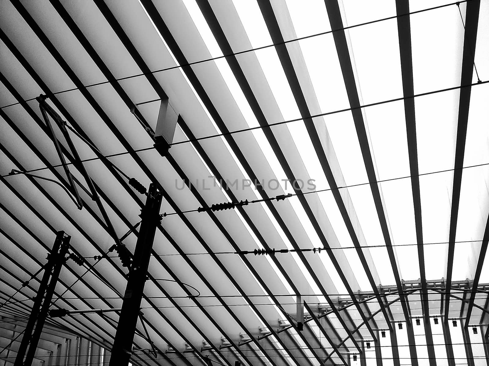 black and white architectural detail in a station