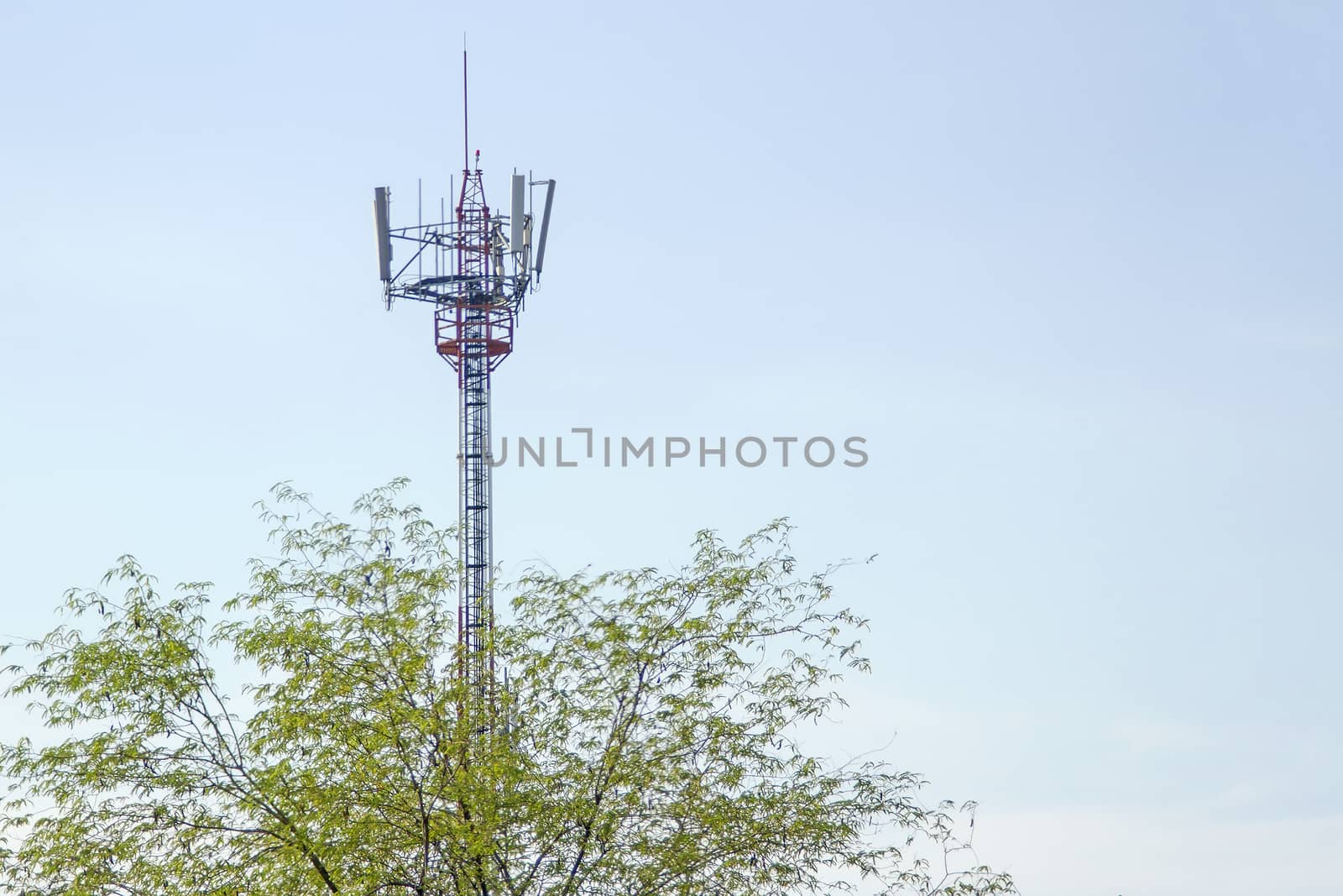 Mobile phone communication tower transmission  signal with blue  by TakerWalker