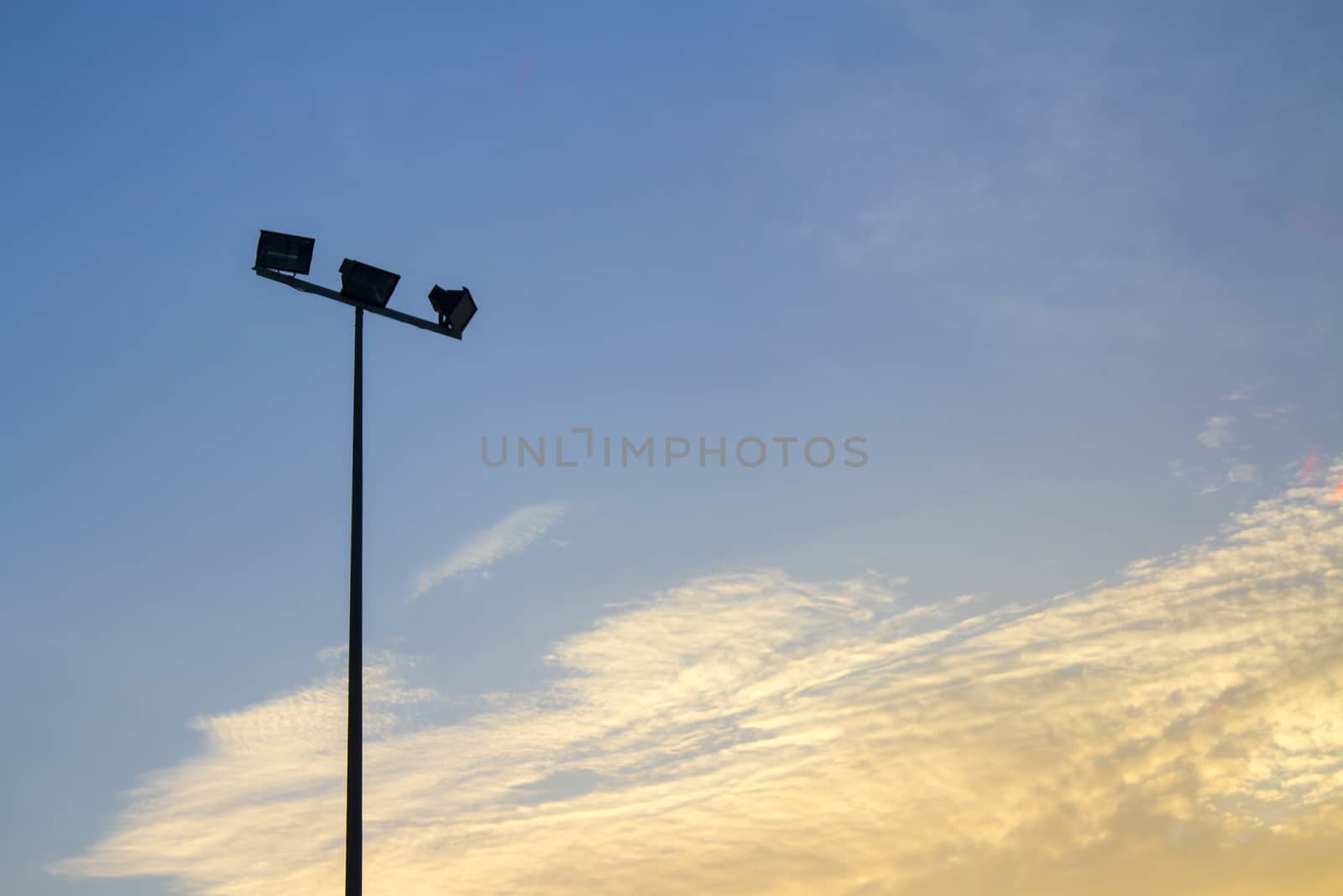 Light Post With Blue Sky Background and multi light on everning