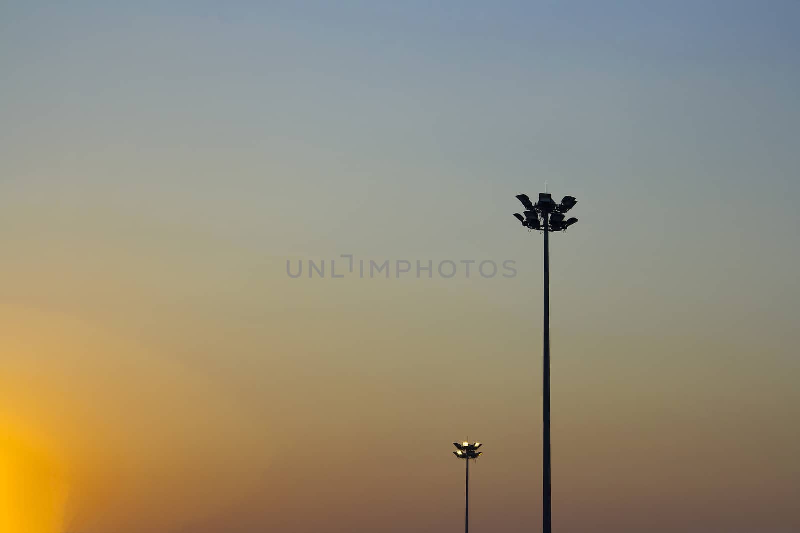 Light Post With Blue Sky Background and multi light on everning