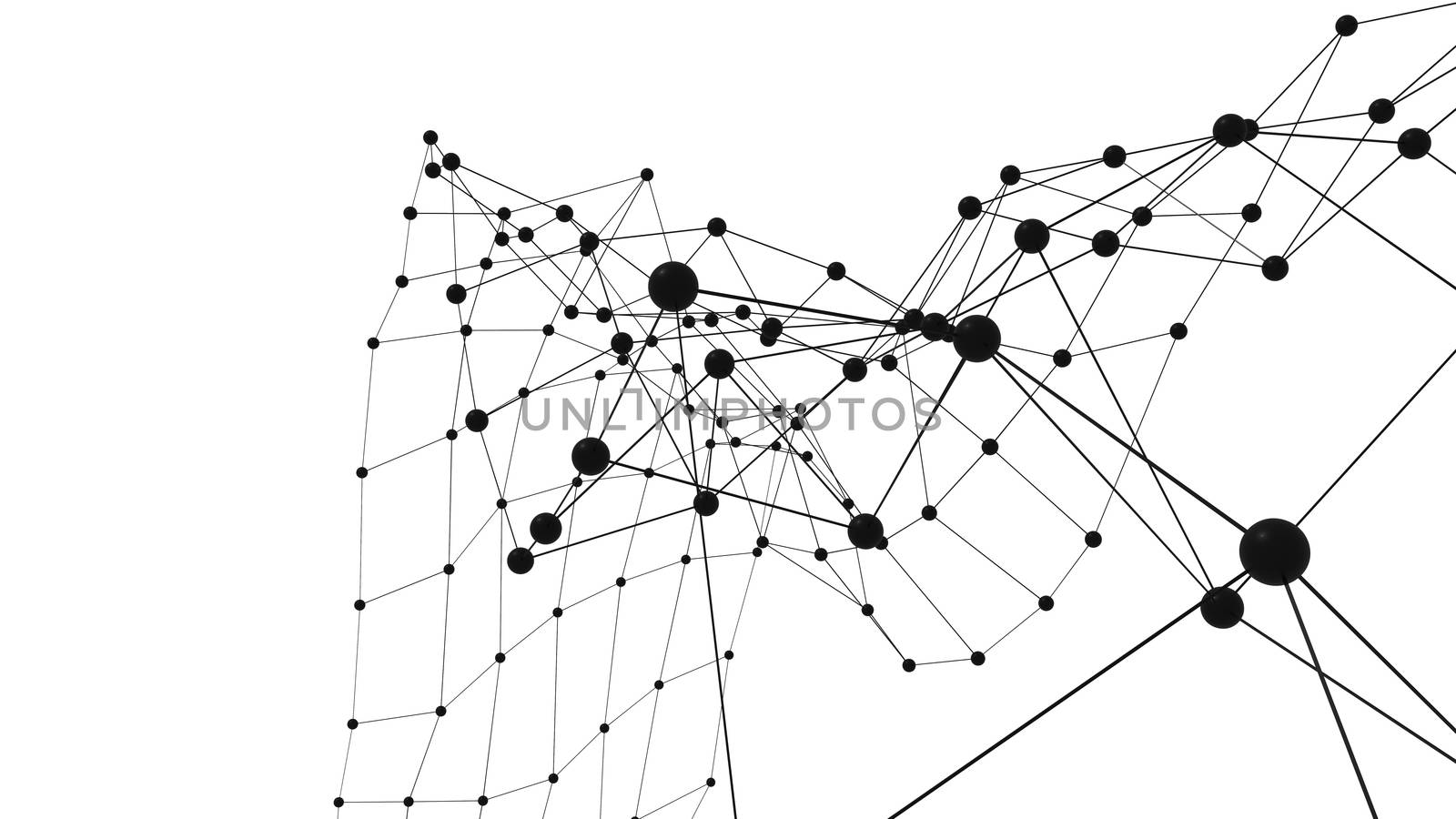 Concept of Network. Internet communication of lines, polygons and dots. 3d illustration.