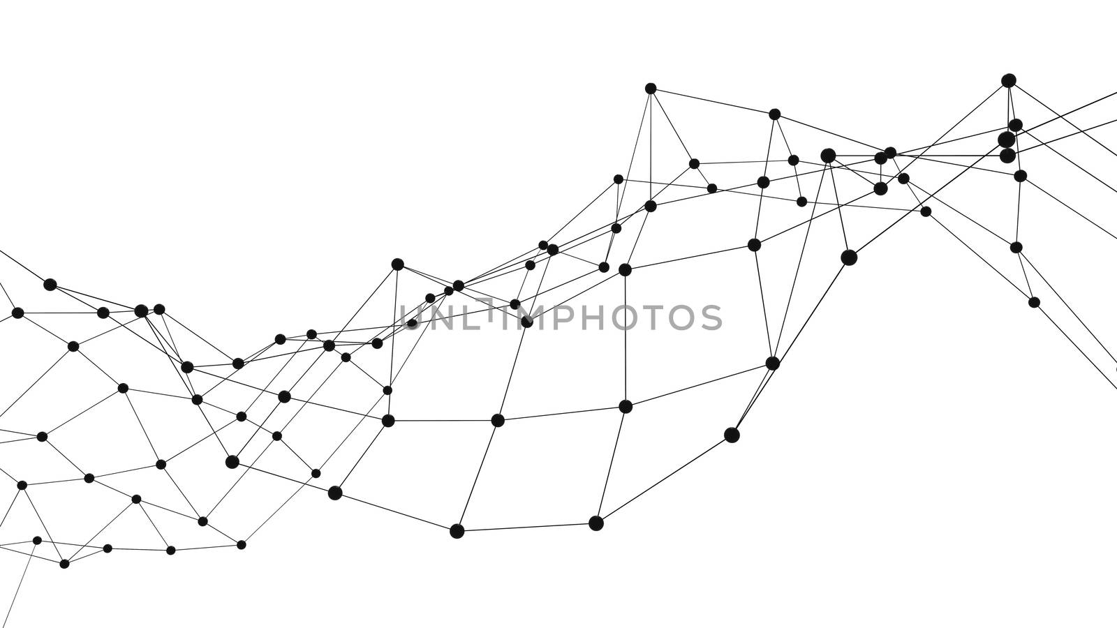 Concept of Network. Internet communication of lines, polygons and dots. 3d illustration.