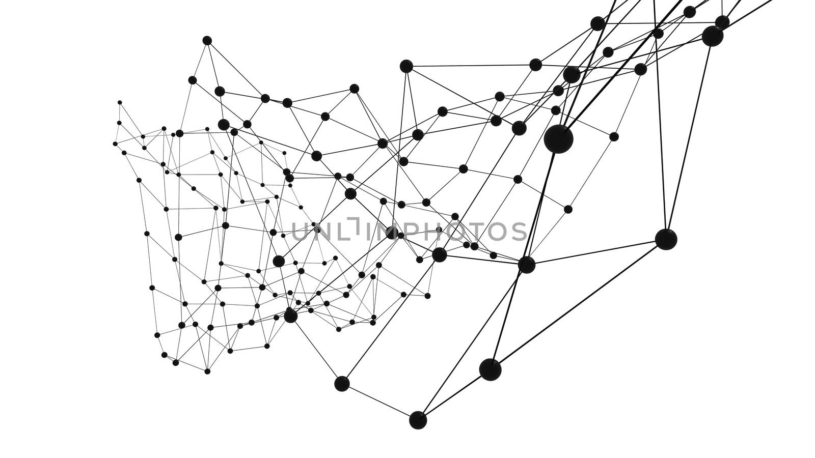 Concept of Network. Internet communication of lines, polygons and dots. 3d illustration.