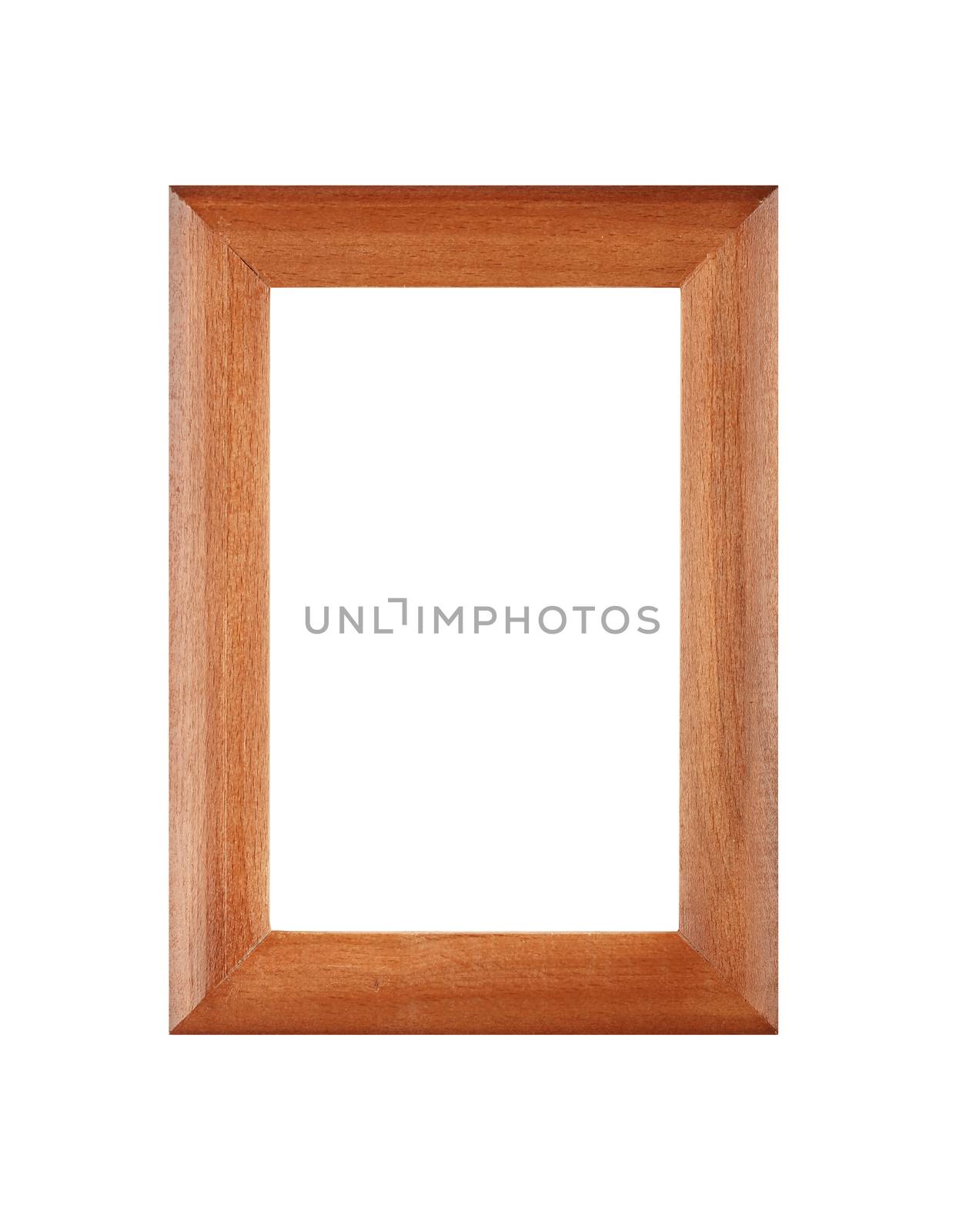Simple minimalistic vertical wooden brown classic frame for picture or photo, isolated on white background, close up