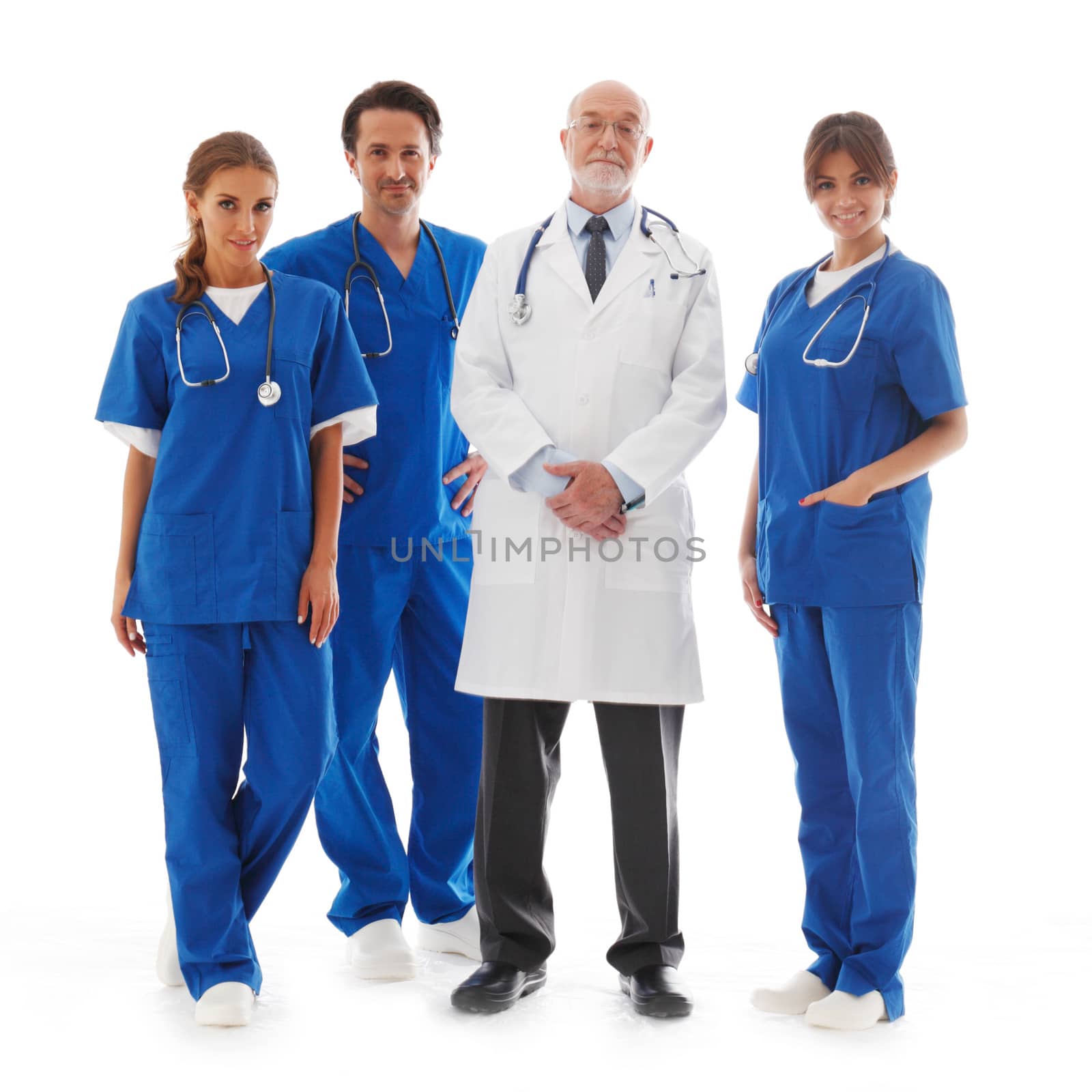 Team of professional doctors isolated on white background