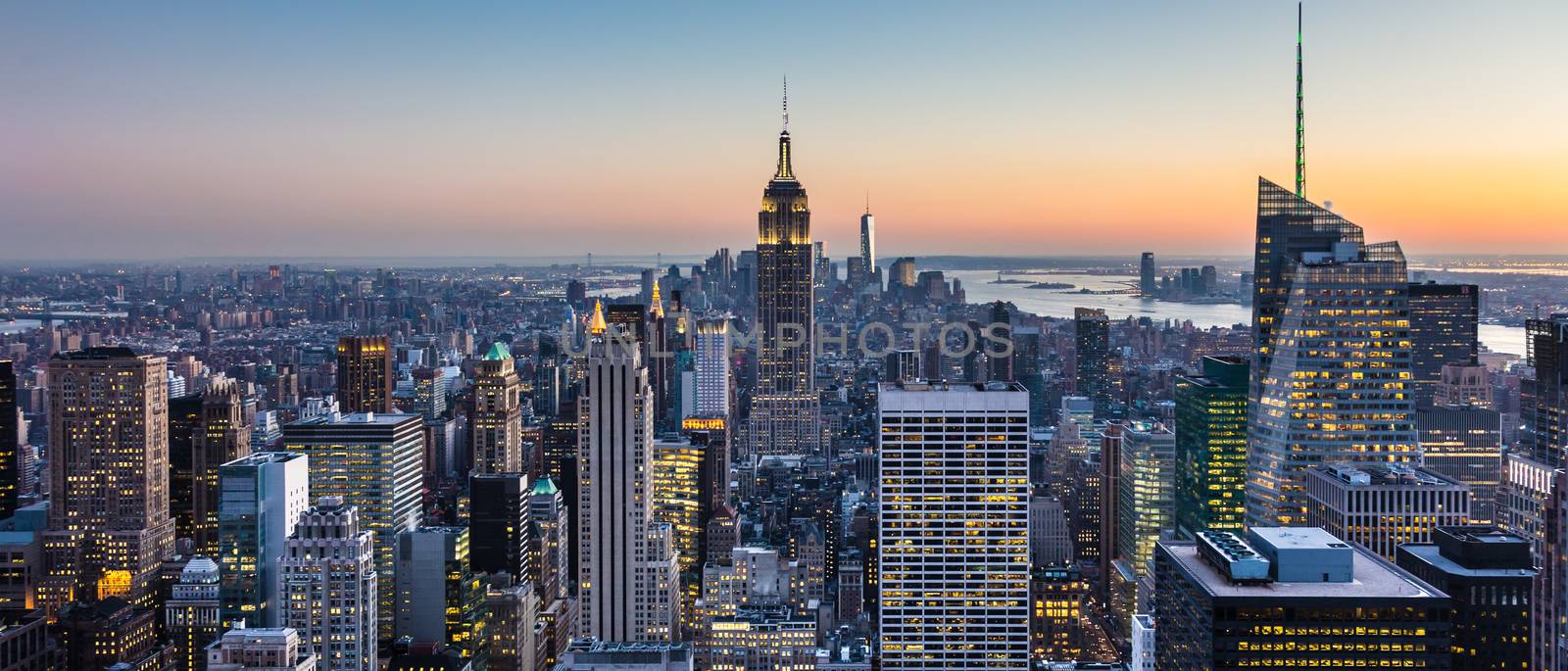 New York City skyline with urban skyscrapers at dusk, USA. by kasto