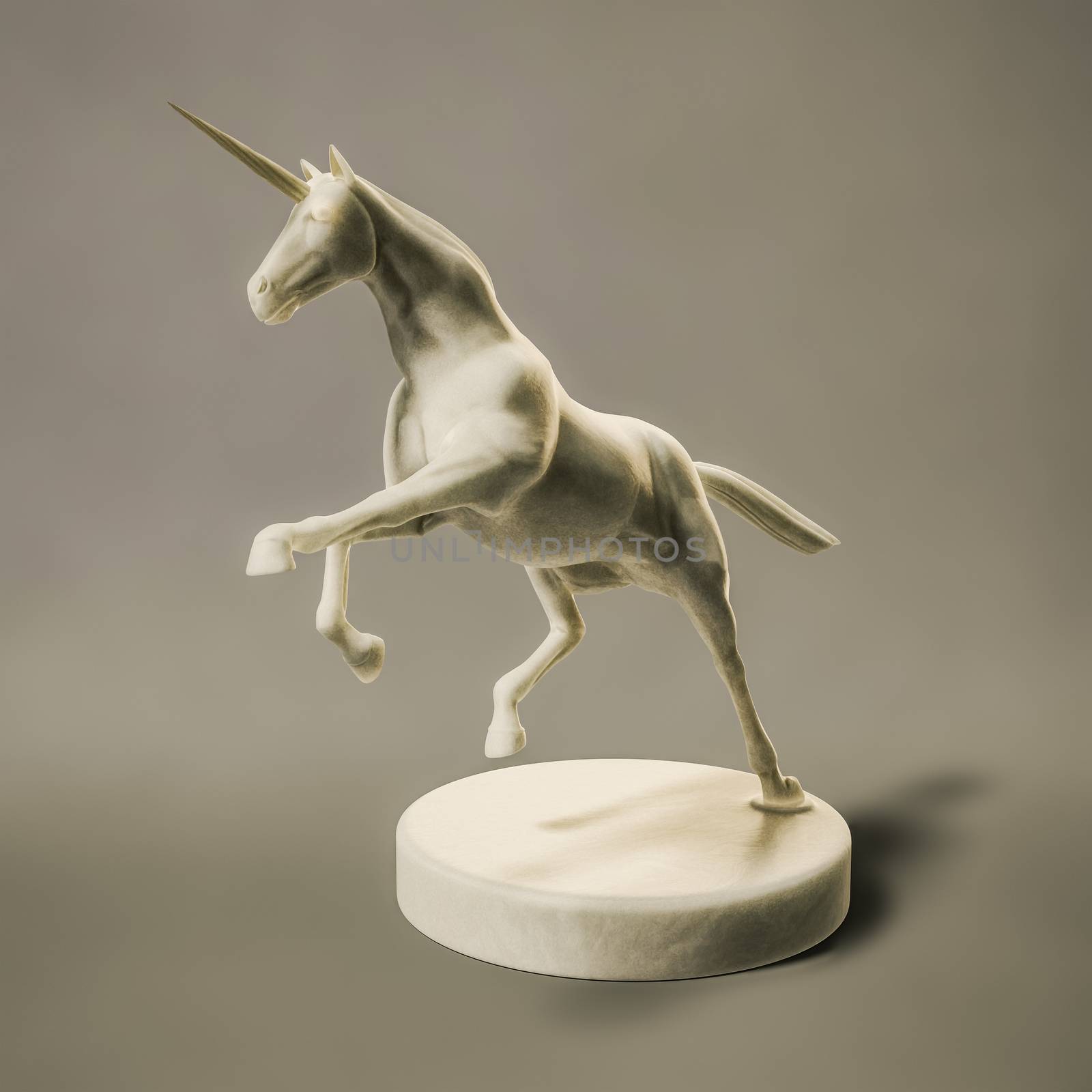 3d illustration of a beautyful marble unicorn figure