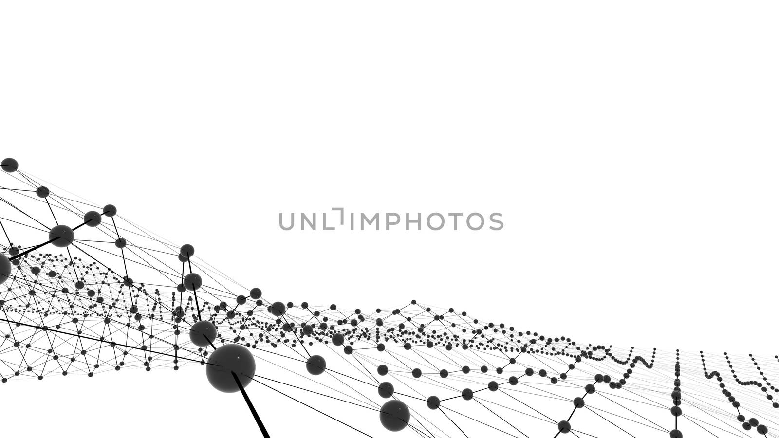 Concept of Network. Internet communication of lines, polygons and dots. 3d illustration.