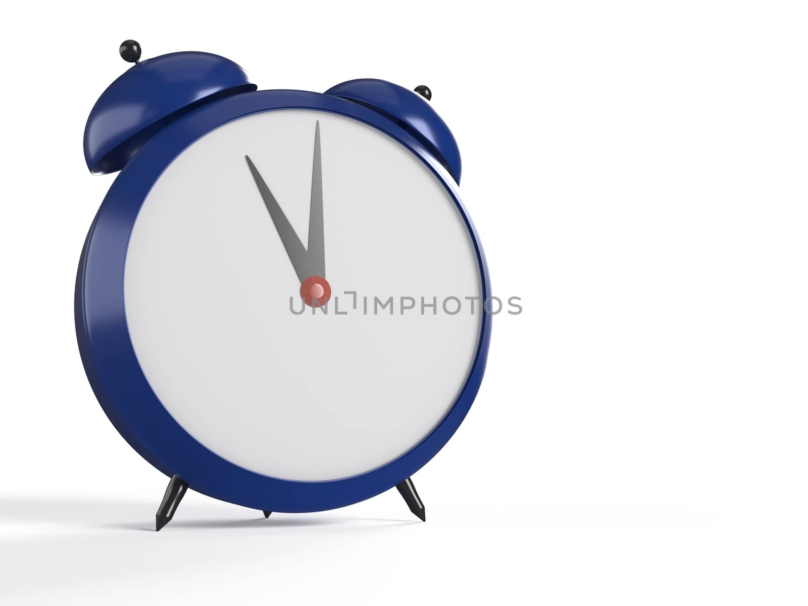 Alarm clock on white background. 11 O'Clock, am or pm. 3D render by Nobilior