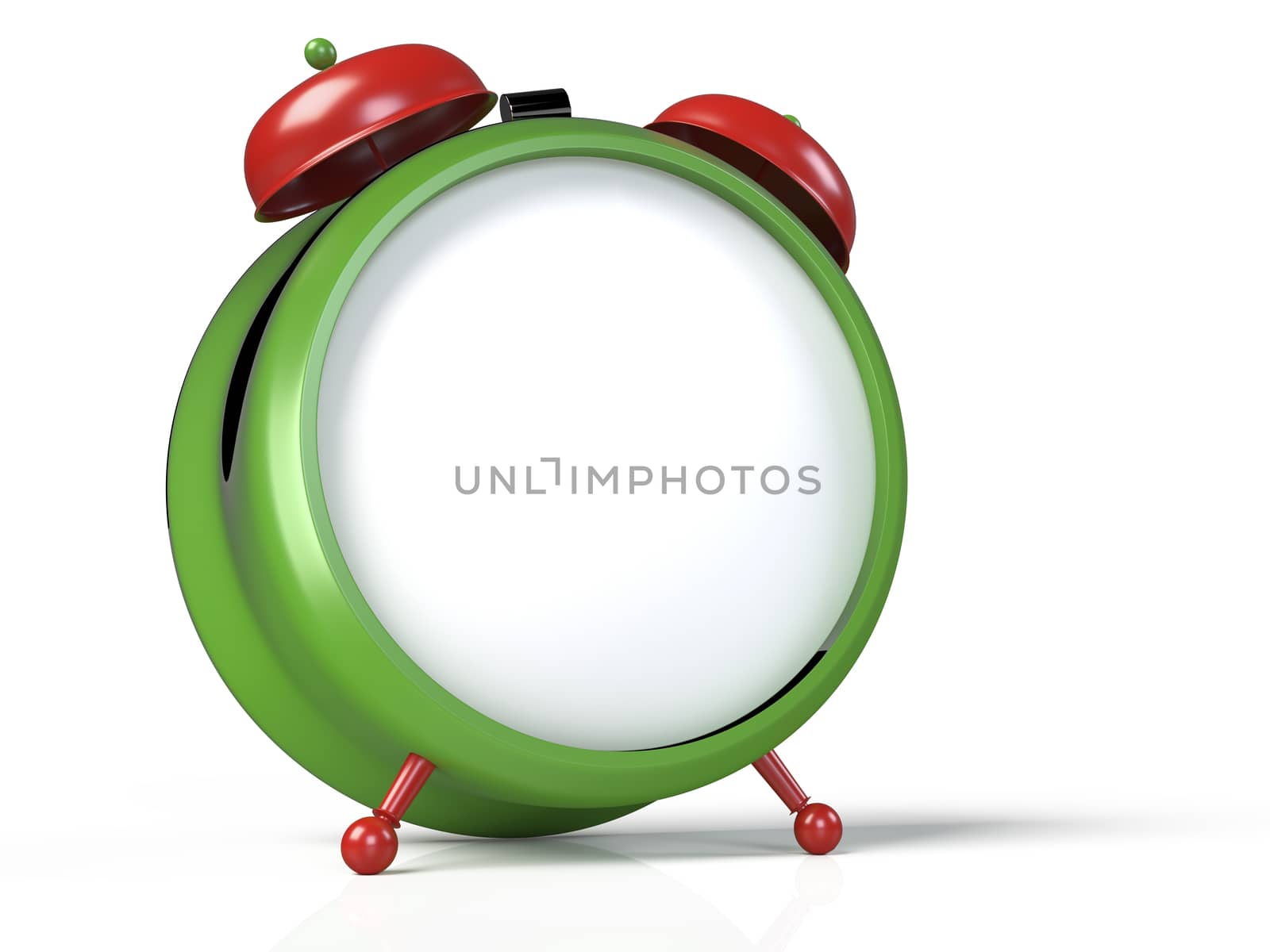 Closeup view of colorful alarm clock on white background. 10 O'Clock, am or pm. 3D rendering