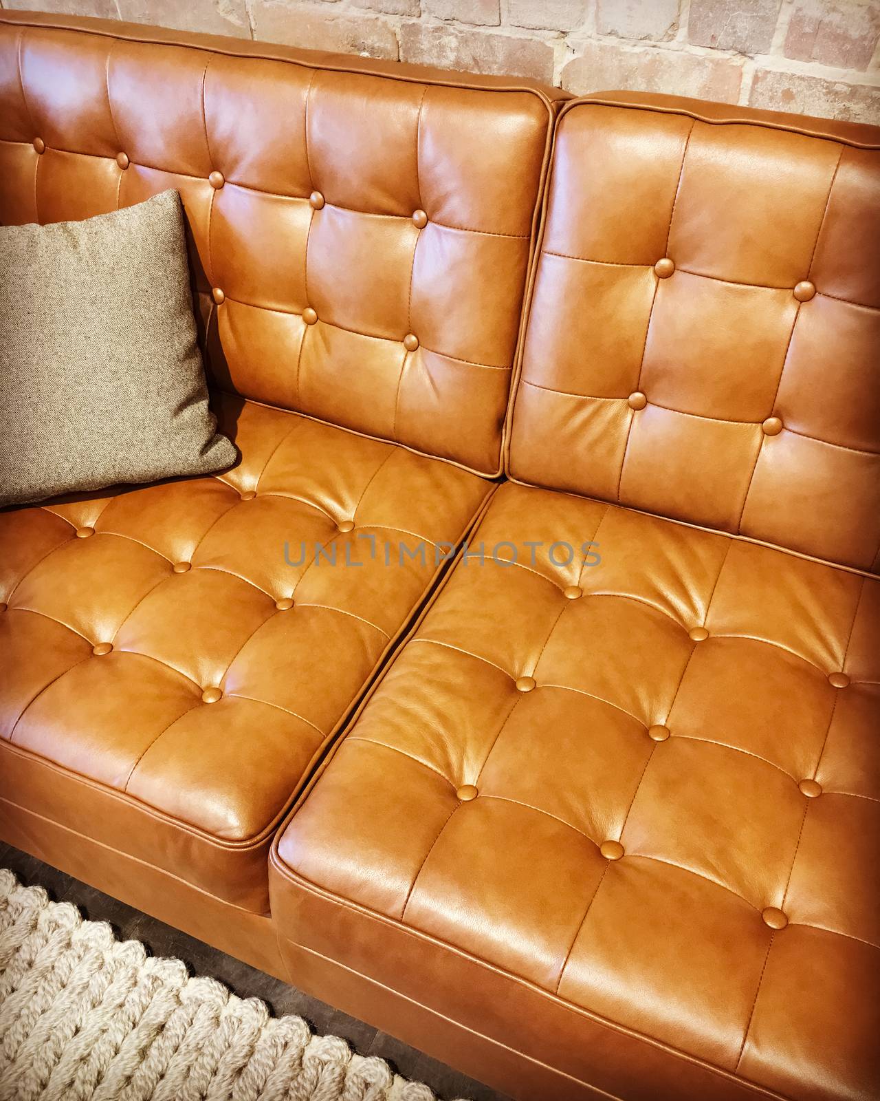 Luxurious brown leather sofa with cushion by anikasalsera