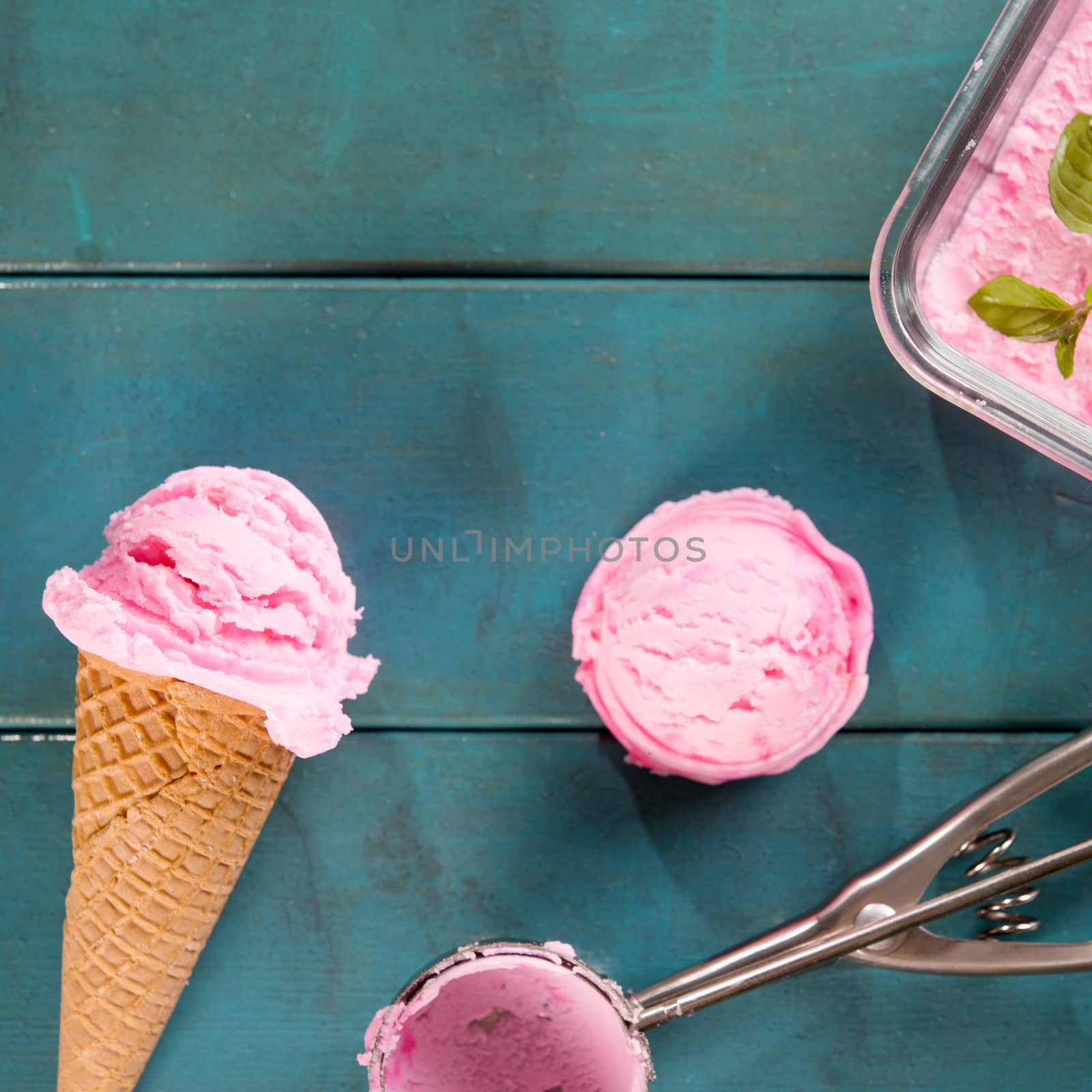 Pink ice cream in blue background by szefei
