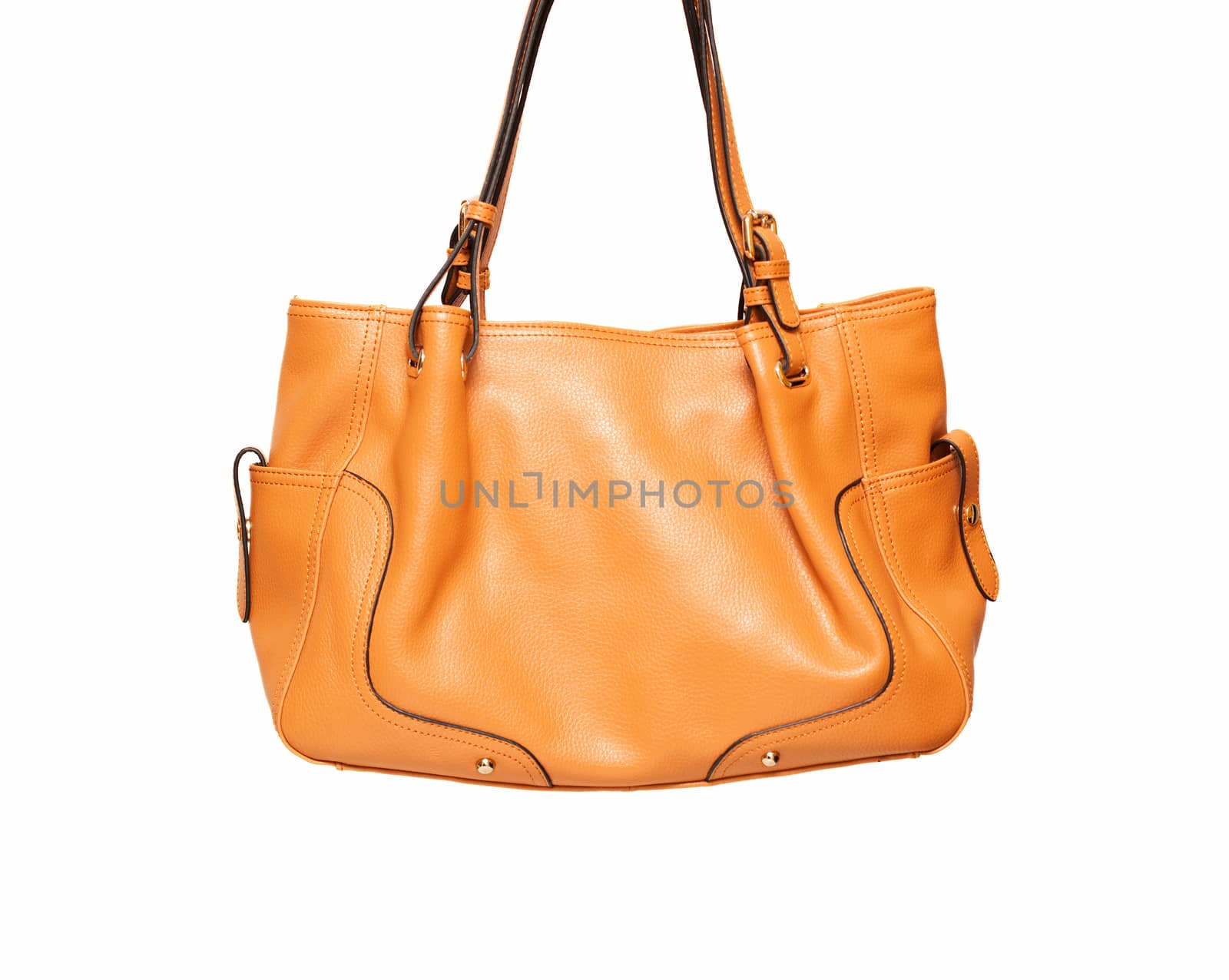 Brown ladies leather handbag isolated on white background by myyaym