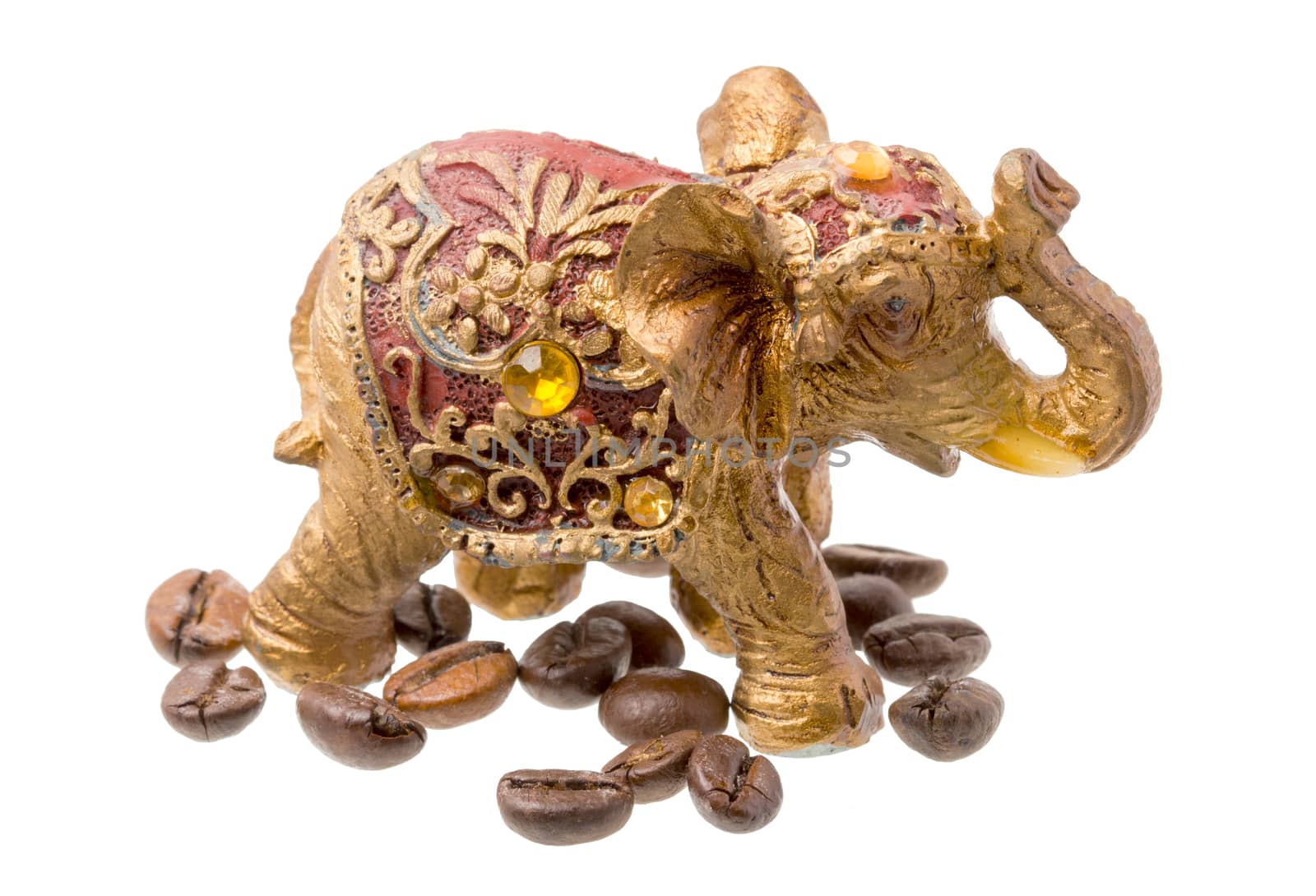 Golden Elephant Statue with Cofee Beans