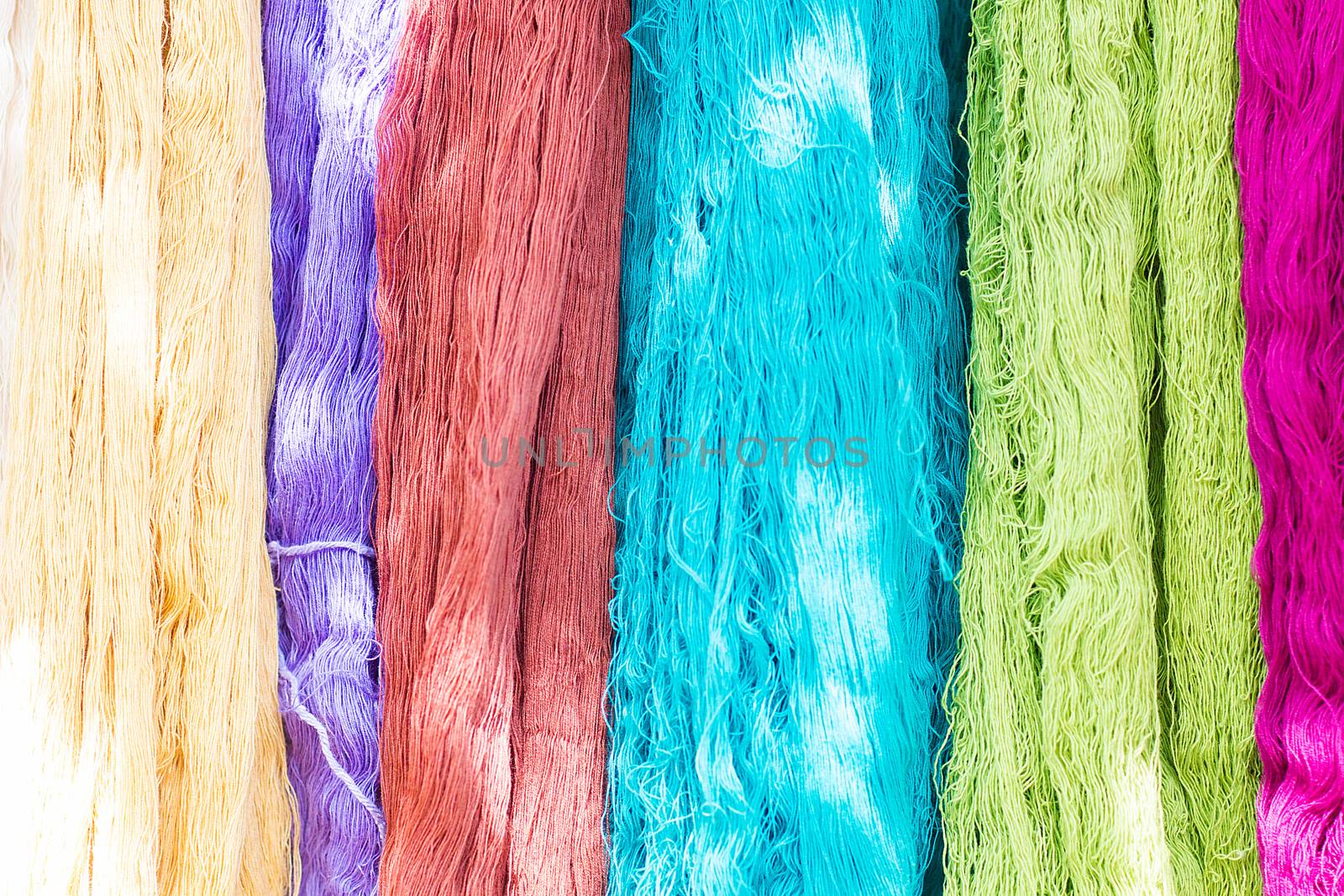 Colorful Of Silk Threads, Fabric Dyeing, Cotton Stained By Natur by rakoptonLPN