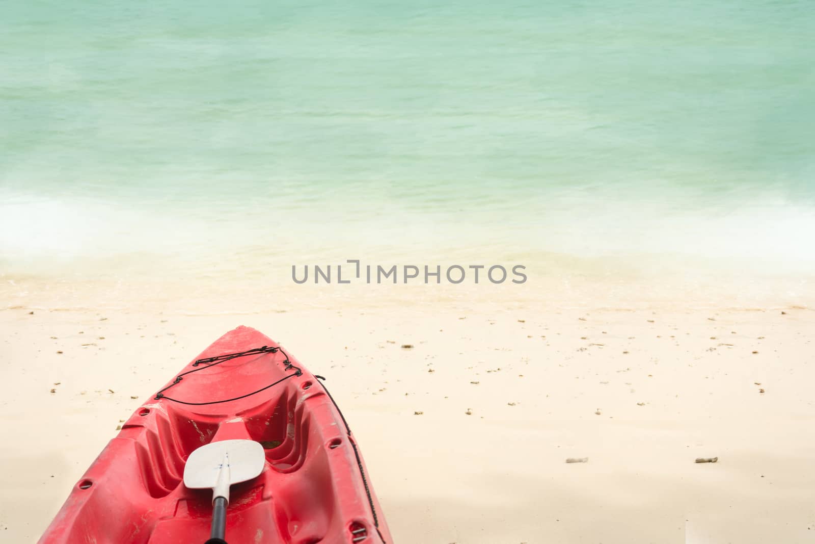 Red Boat On Sand With Sea by rakoptonLPN