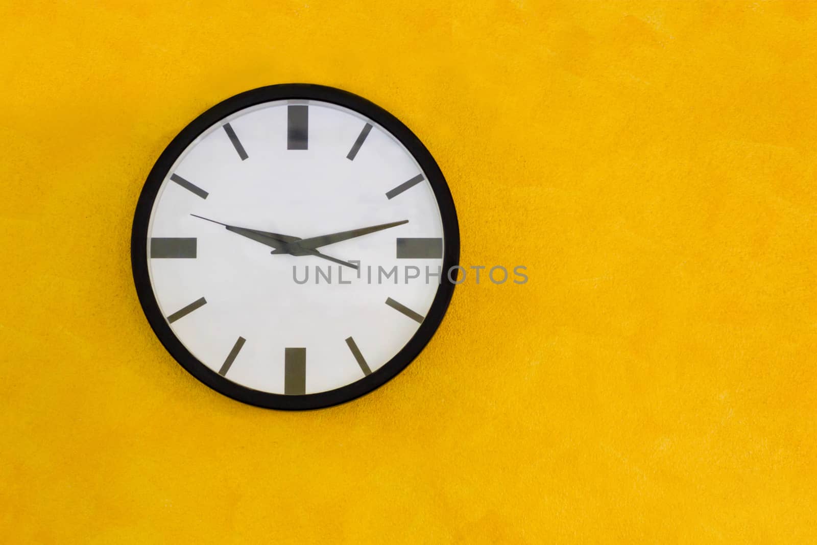Circle Clock On Yellow Wall, Vintage Tone