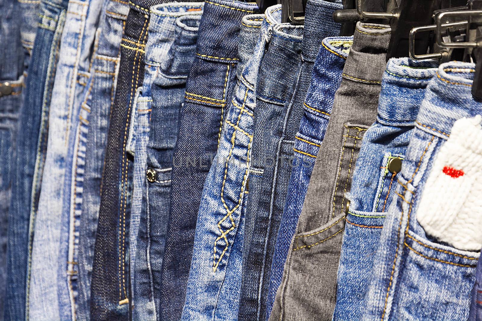 Lot Of Different Blue Jeans