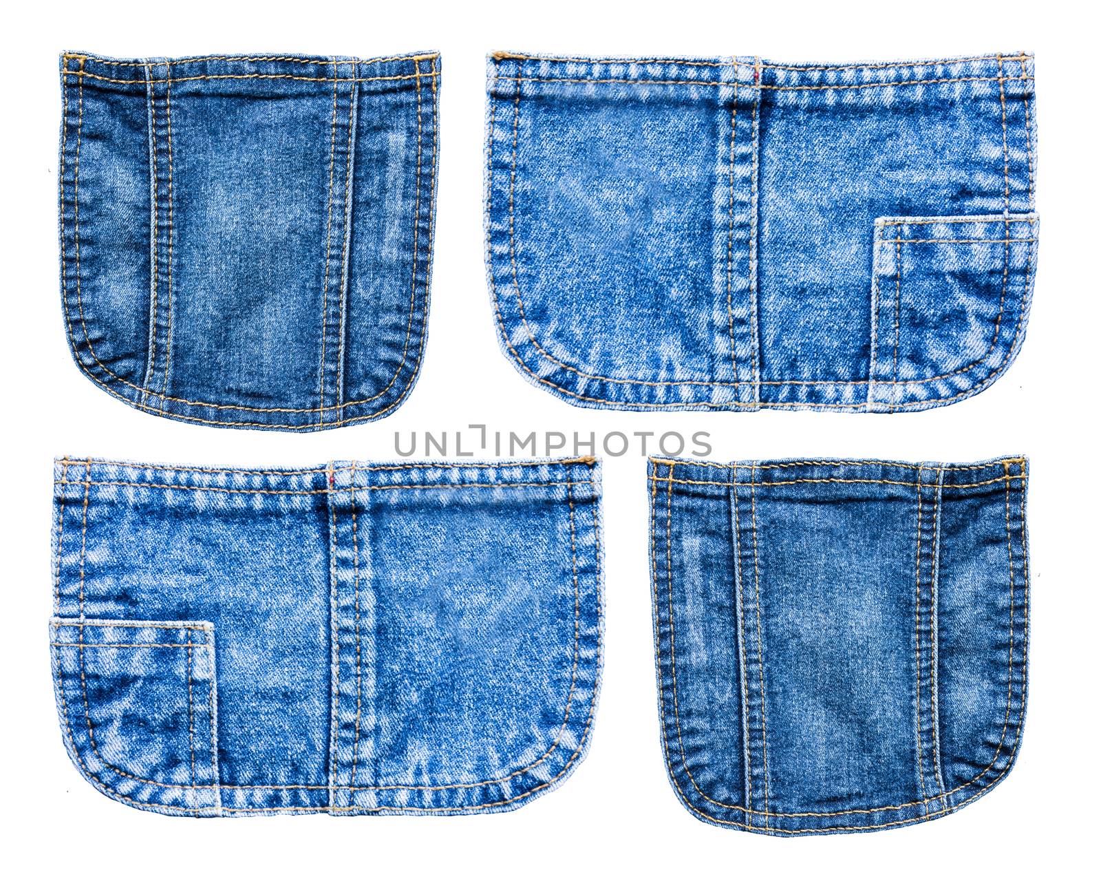 collection of Denim blue jeans pocket isolated on white backgrou by rakoptonLPN