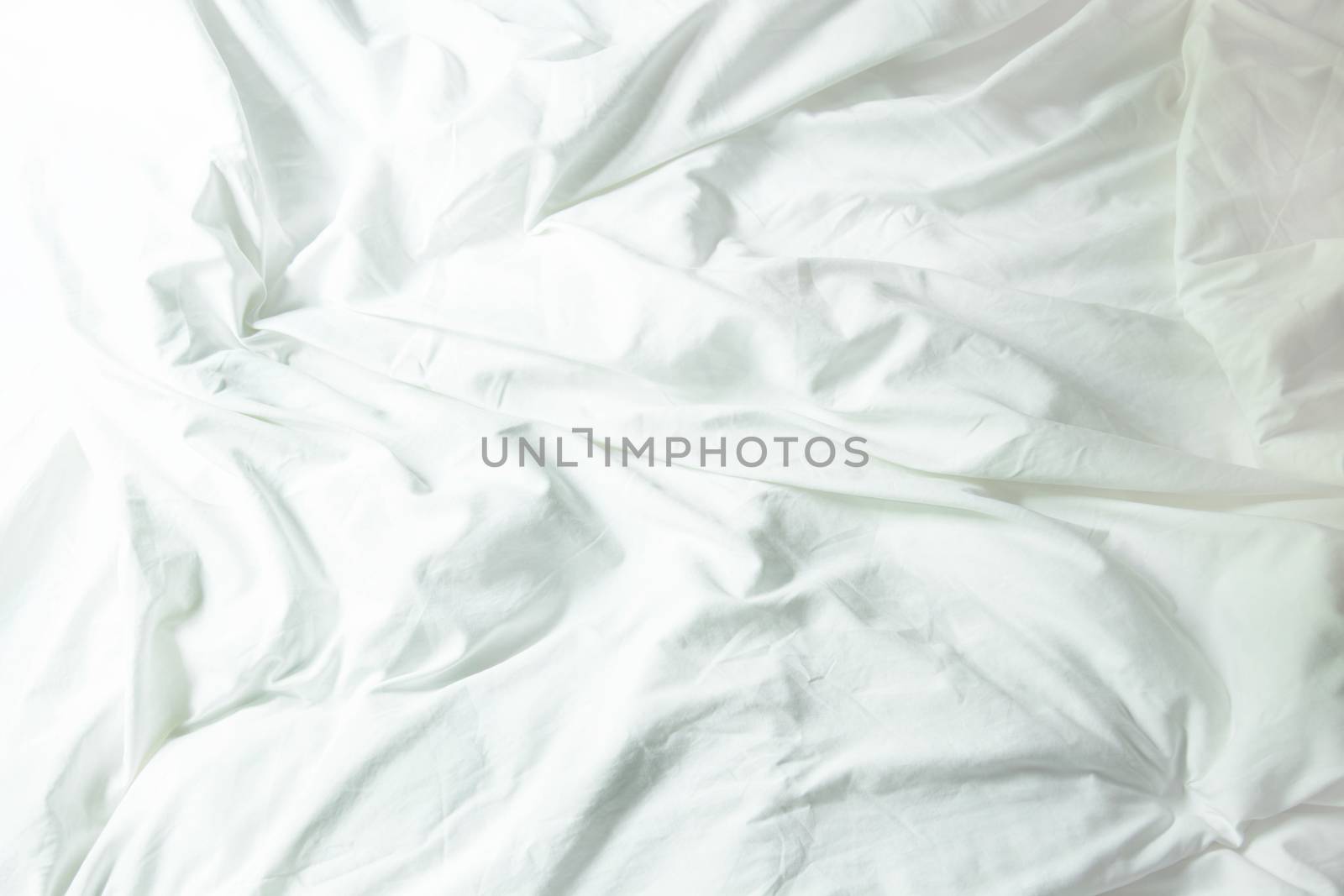 White Pillow On Bed And With Wrinkle Messy Blanket In Bedroom, F by rakoptonLPN