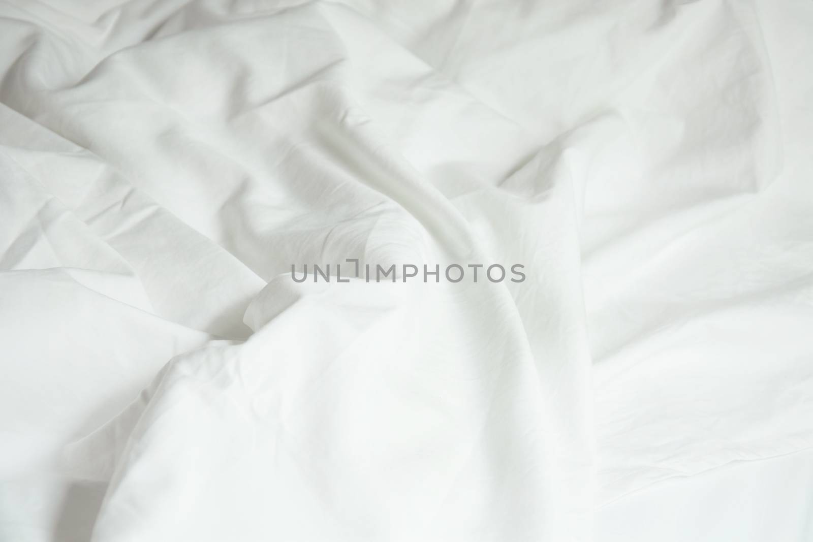 White Pillow On Bed And With Wrinkle Messy Blanket In Bedroom, F by rakoptonLPN