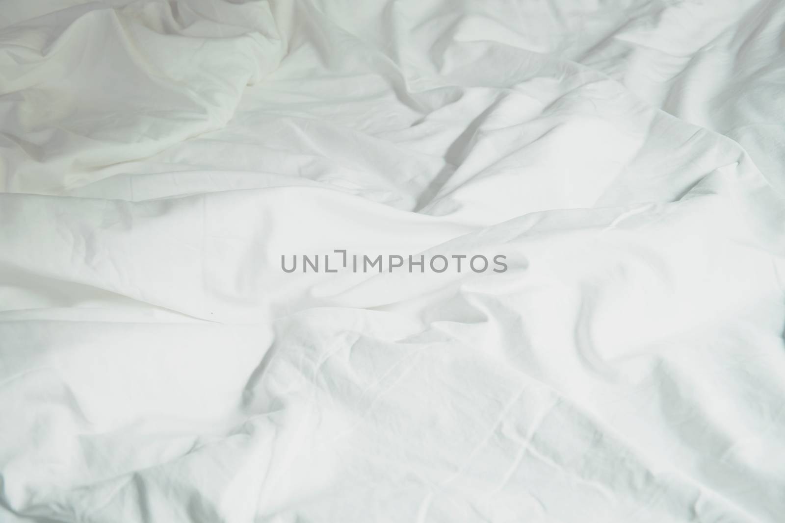 White Pillow On Bed And With Wrinkle Messy Blanket In Bedroom, F by rakoptonLPN