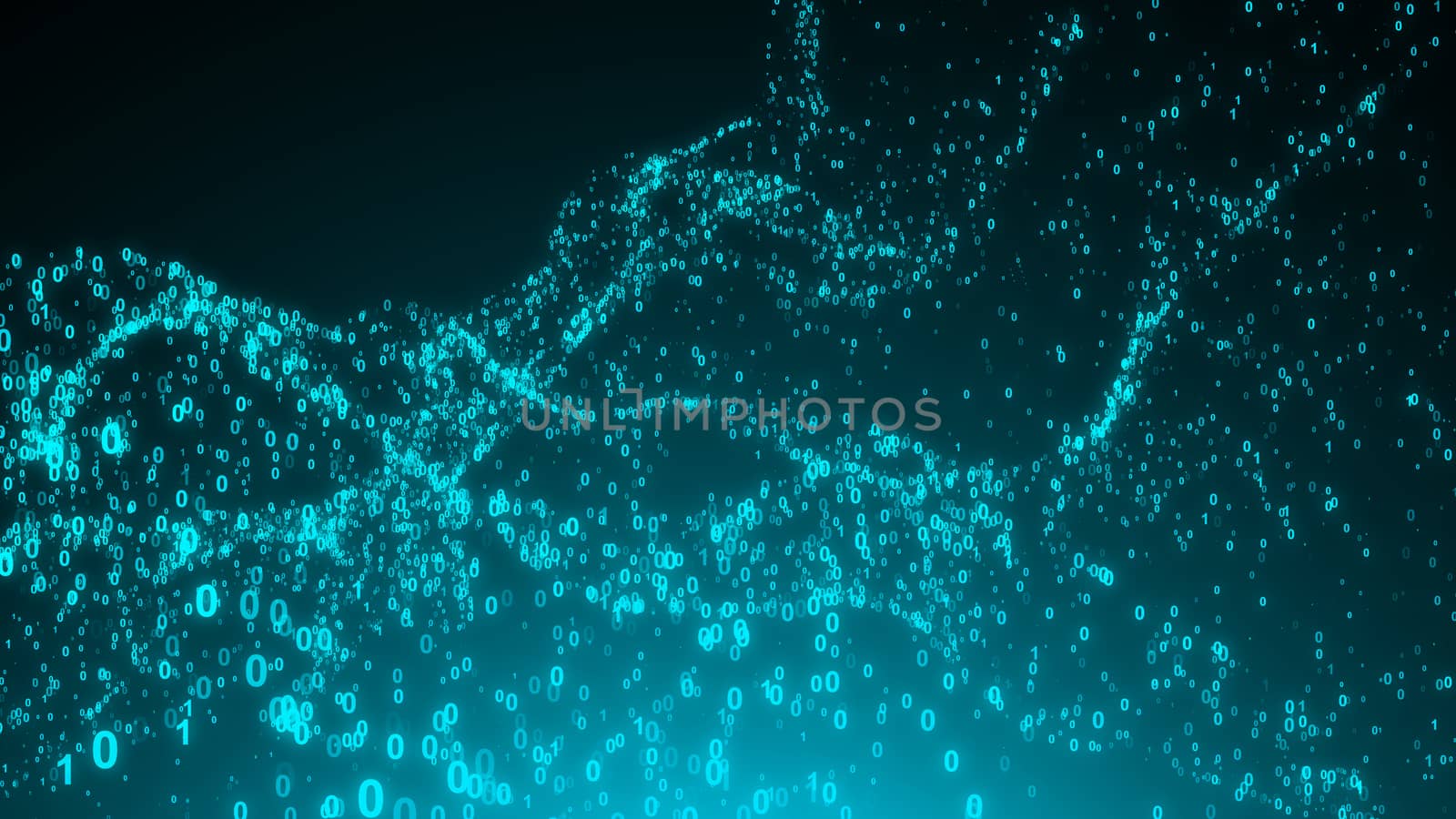 Abstract binary code background. Wave digital backdrop. 3d rendering