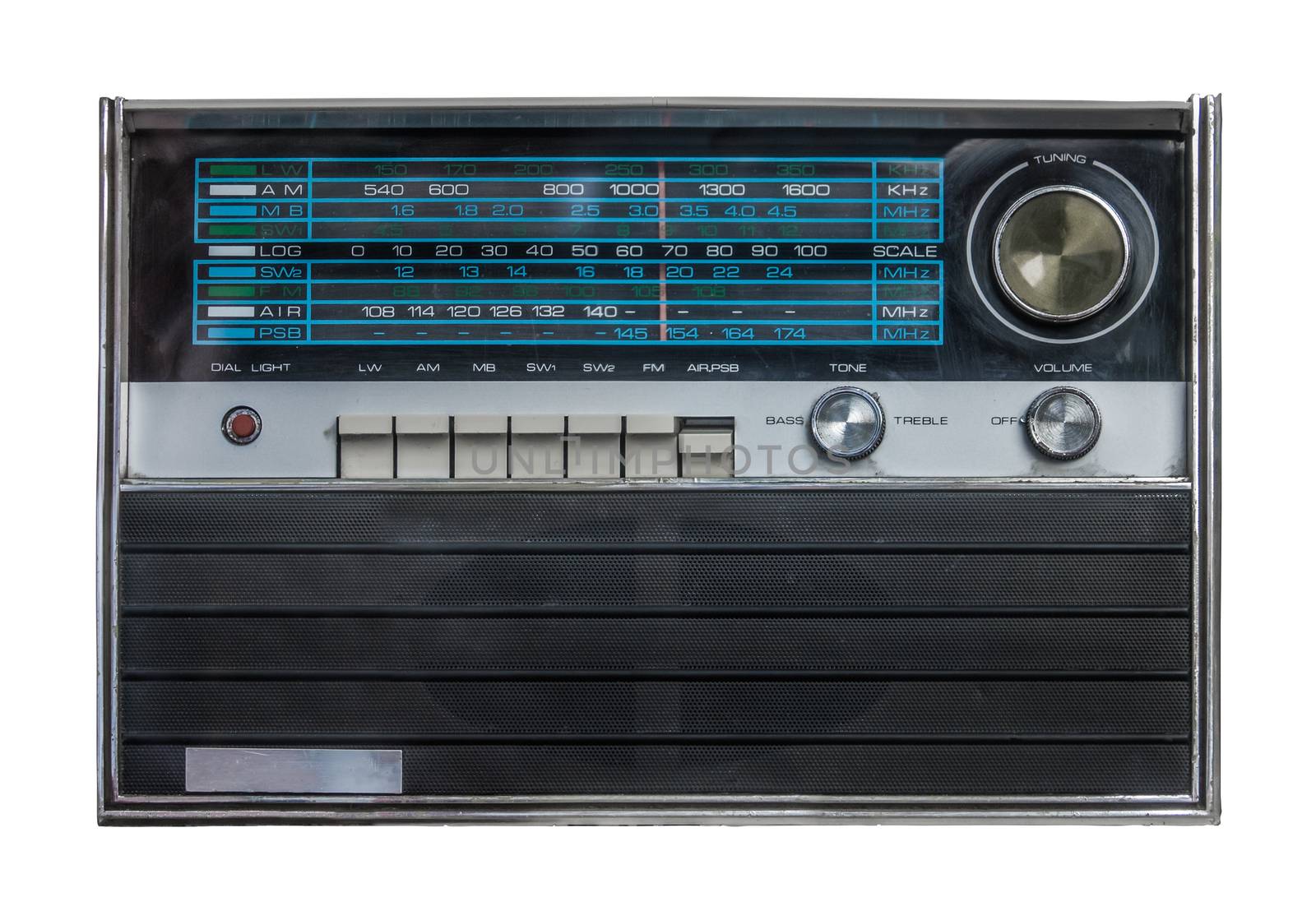 Isolated Vintage Retro Silver Radio On A White Background