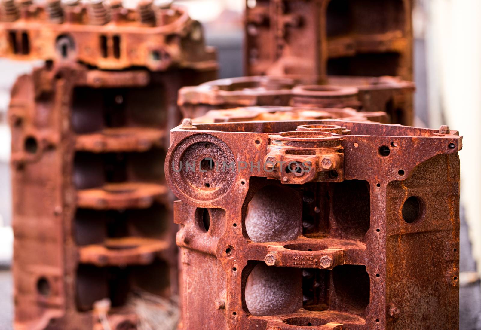 Rusty dismantled engine blocks