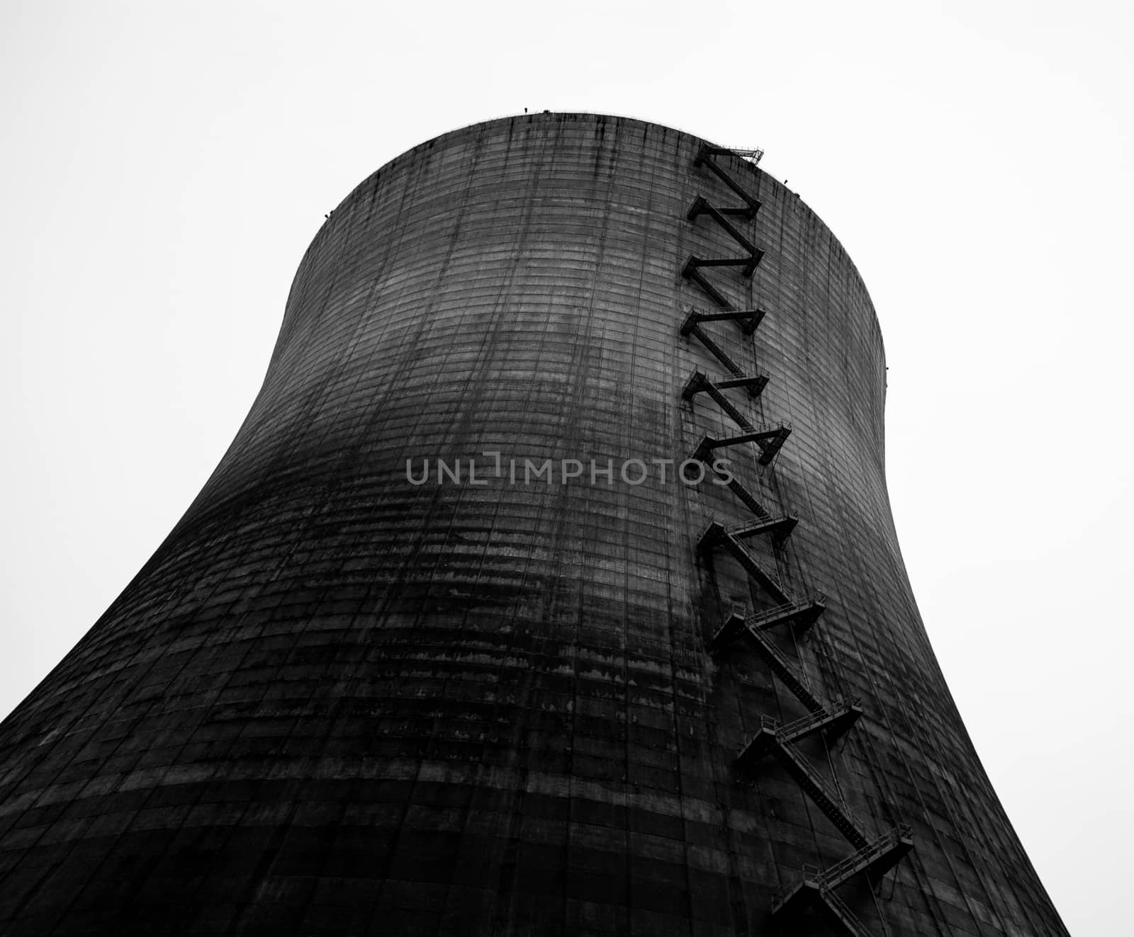 Nuclear reactor cooling tower taken in black and white