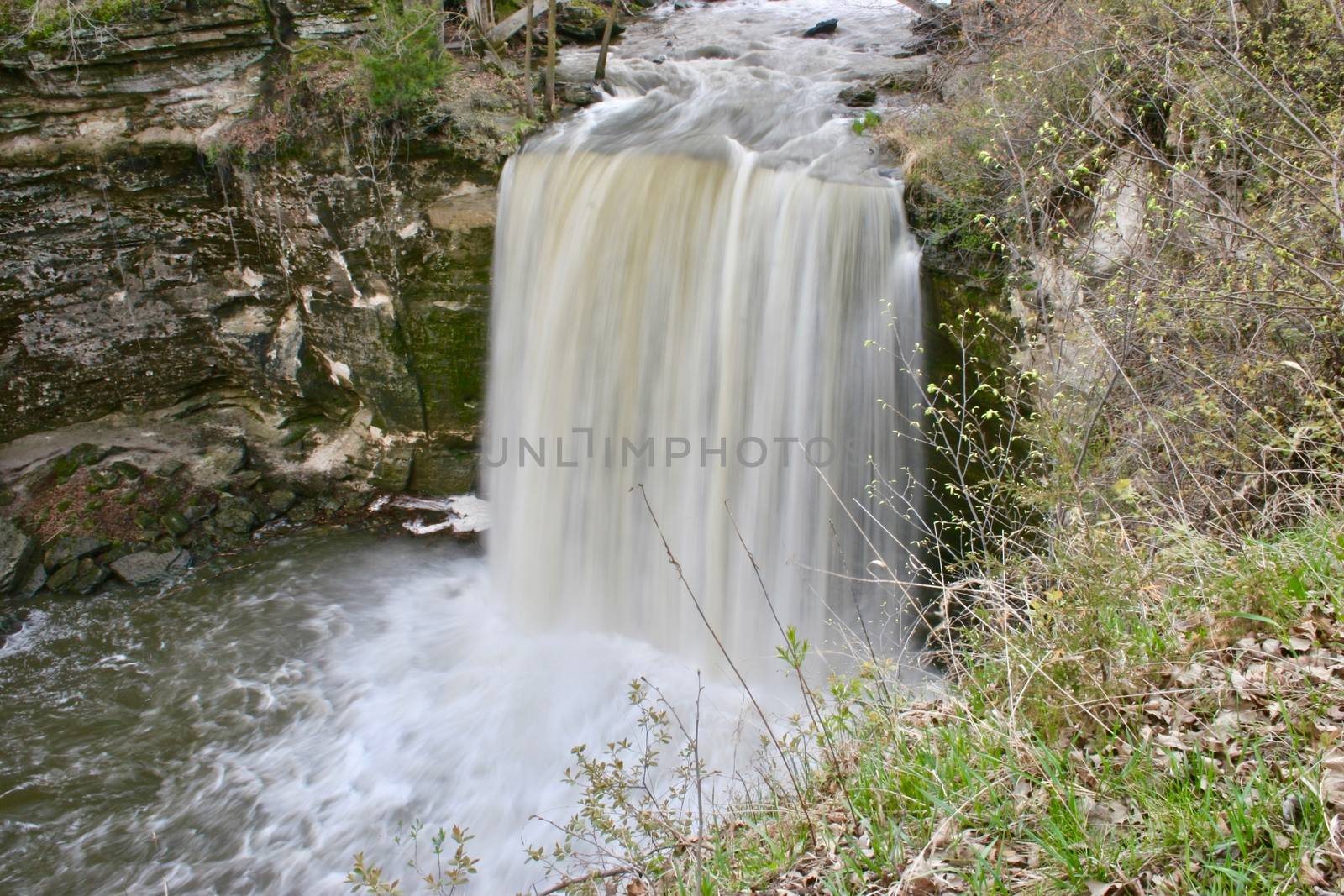 A time exposure of the Minnesota falls shows a feathery effect.